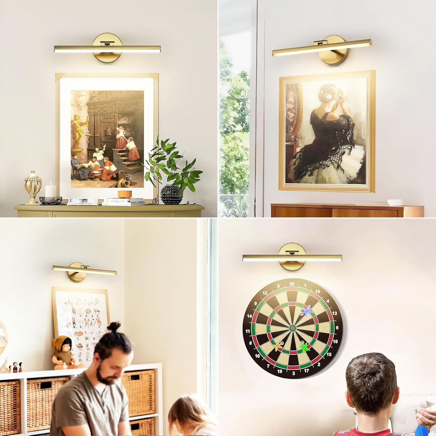 Hardwired Adjustable Lighting Gold Modern LED Picture Lights for Paintings 15.7'' Inch Long Swing Arm Metal Art Lights Warm White 3000K