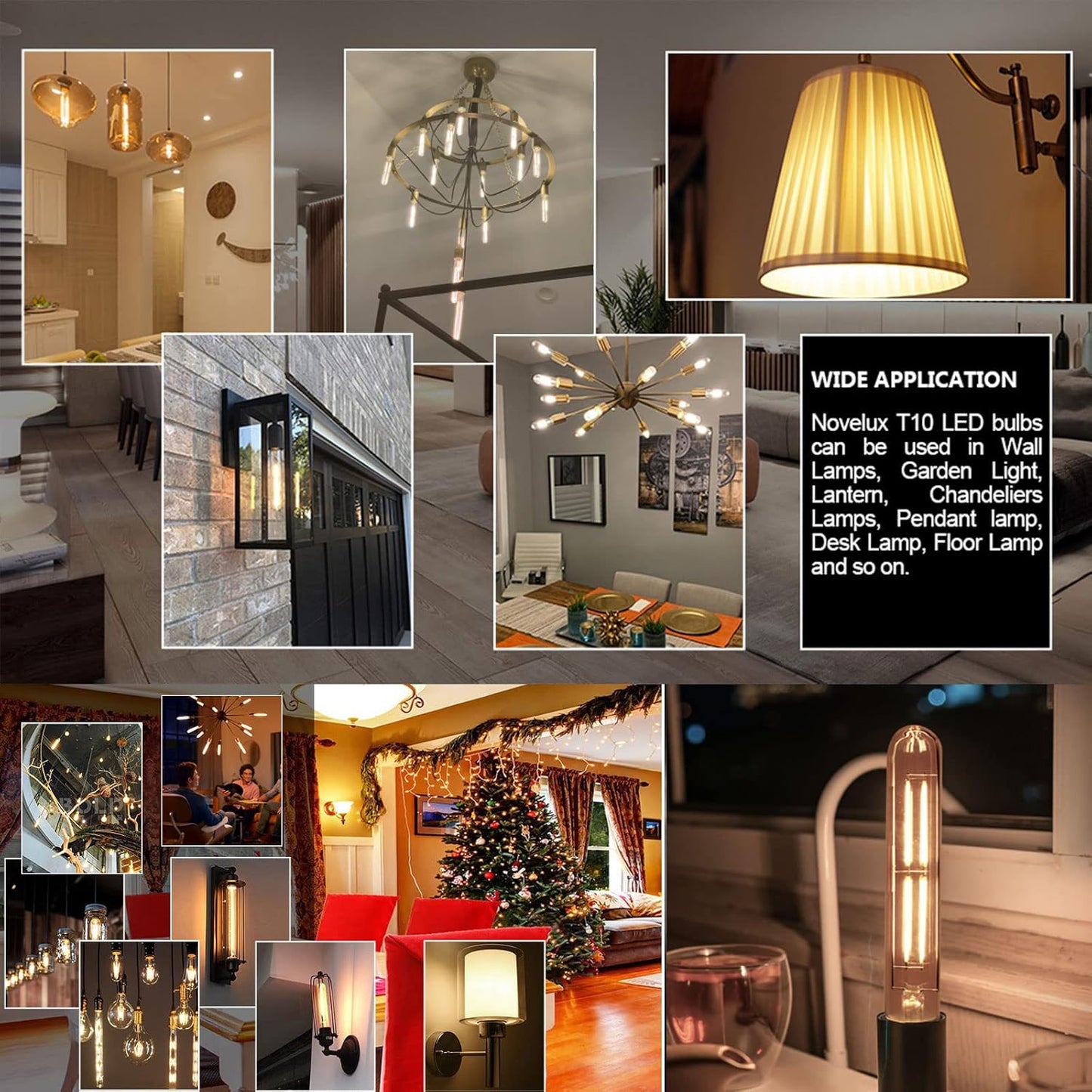 7.3 Inch E26 Led Bulb 6W Dimmable, 2700k Soft White Edison Bulbs 800LM, Equal 80 Watt Tubular T10 T9 Long Clear Glass Light Bulb for Rustic Pendant Pipe Wall Sconces Chandeliers - 4Pack