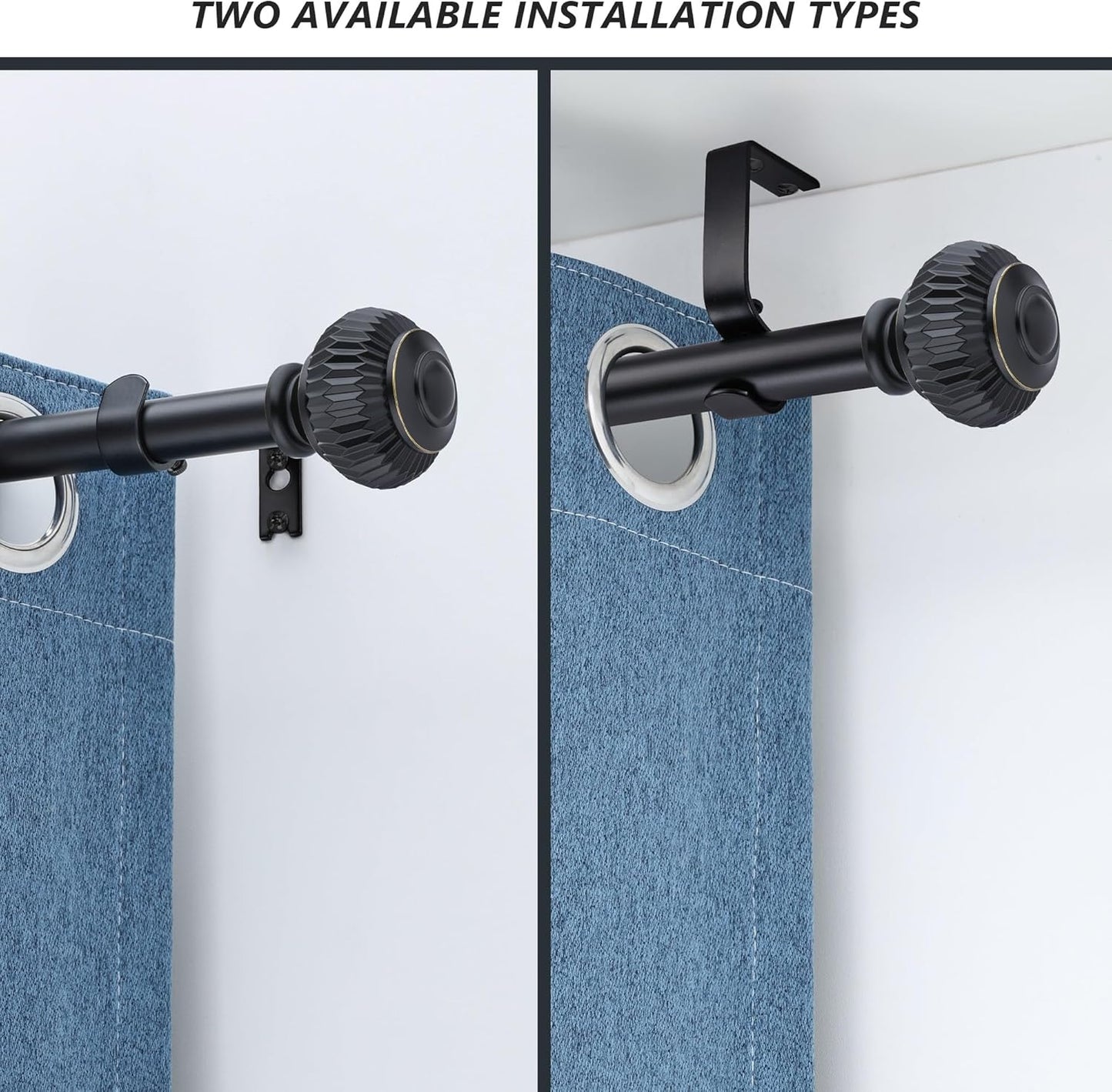 Black Curtain Rods for Windows 48 to 84 Inches 1 Inch Adjustable Heavy Duty Curtain Rods with Lantern Ball Finials,Window Treatment Single Curtain Rod Set