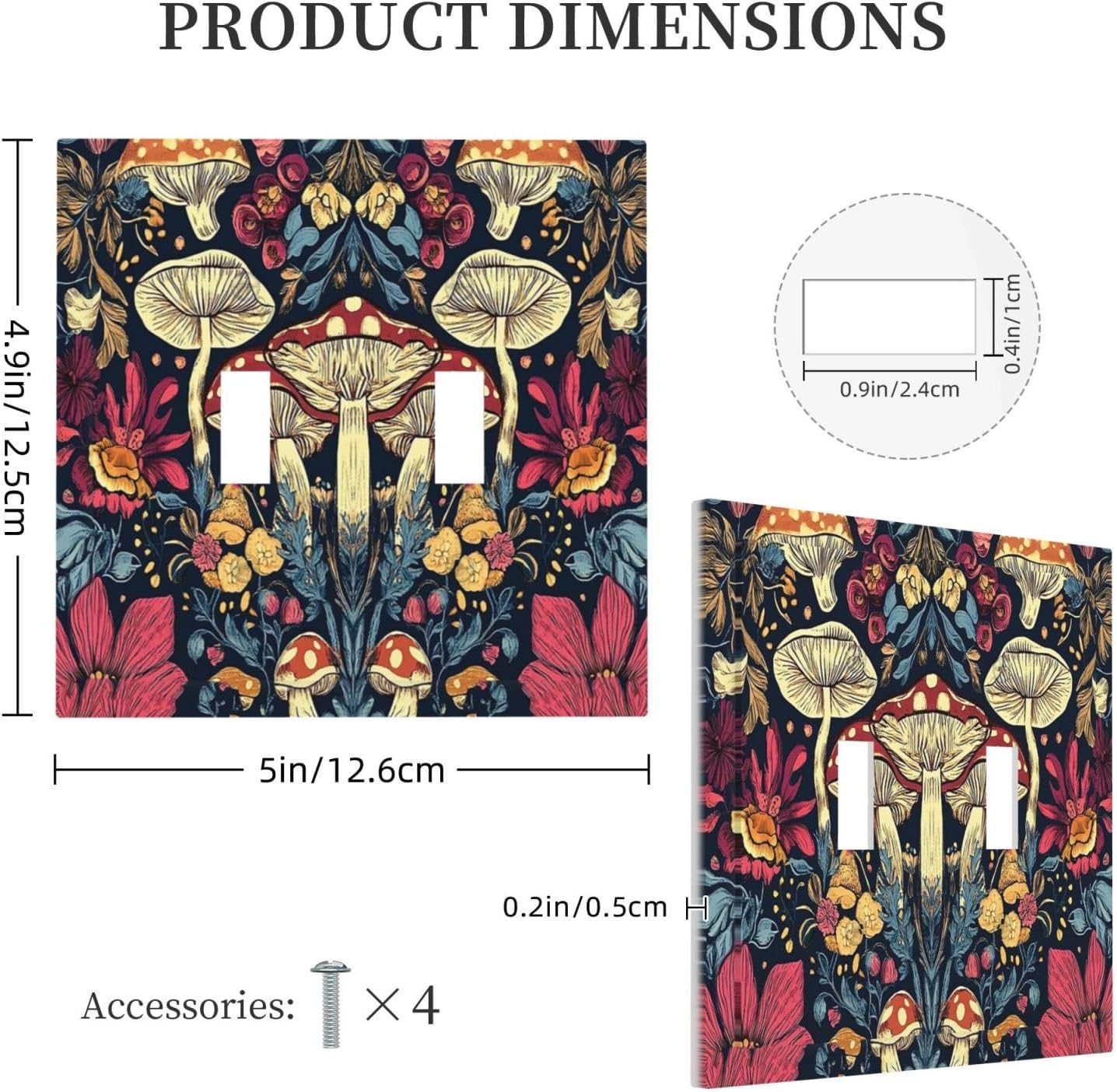 Decorative Switch Plate Covers Coloful Red Yellow Orange Magical Mushroom Forest 2 Gang Double Toggle Light Switch Cover Plate Electrical Wall Plate Outlet Cover for Bedroom Home Decor