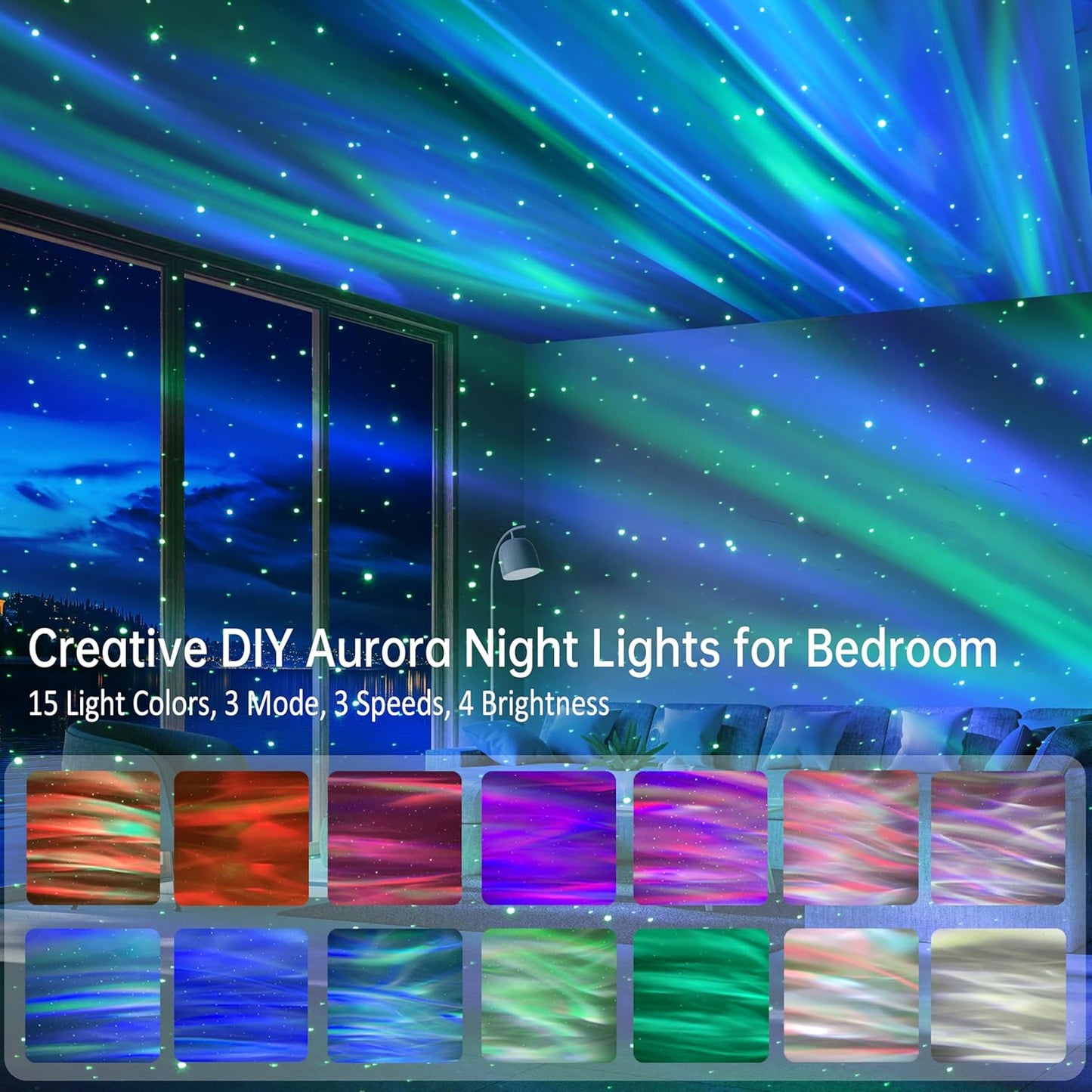 Northern Lights Projector, Rechargeable Battery Star Night Light with Bluetooth Speaker, White Noise Sleep Aid & Timer, Bedroom Galaxy Projector Decor, Gift for Kids, Adults