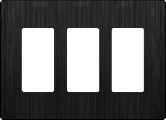 LIDER Brushed Finish Decorator Switch Cover, Screwless Wall Plate, Mid-Size 3-Gang 4.88" x 6.77", Unbreakable Polycarbonate Thermoplastic, UL Listed, LSWP-33M-BBK, Brushed Black