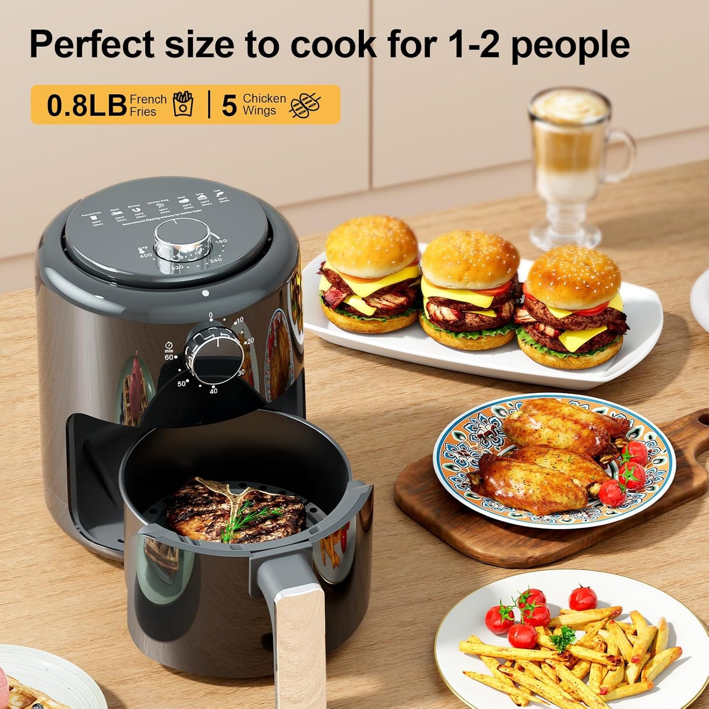 Compact Air Fryer Small 2QT, 4-in-1 Small Mini Airfryer, Bake, Roast, Reheat, 98% Less Oil, Adjustable Temperature Control w/ 60min Timer, Quiet, Nonstick & Dishwasher Safe Basket, BPA-Free, Black