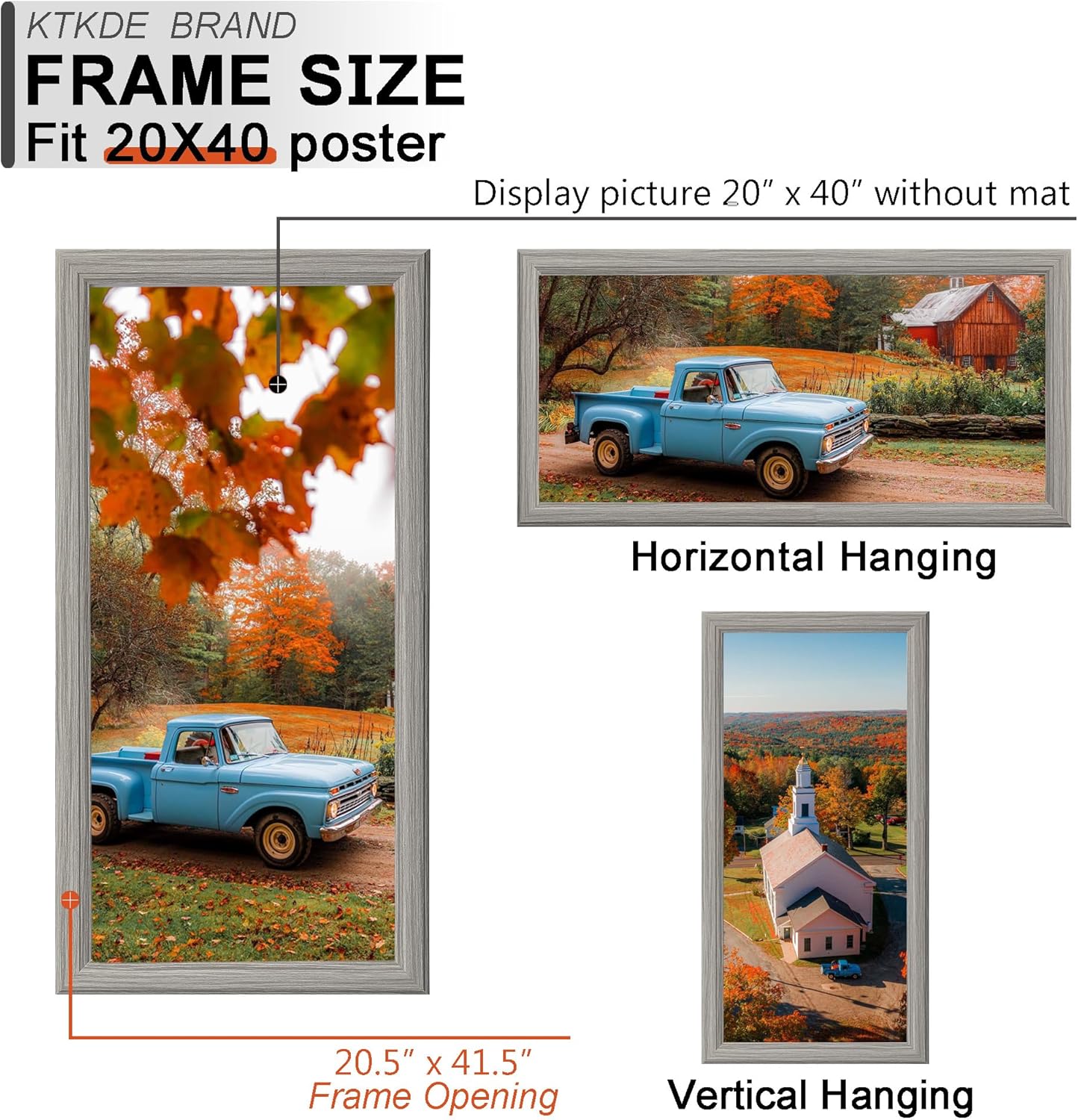 KTKDE 20x40 Picture Frame Set of 3, Poster Frame Wooden Gray 40 by 20 in for Pictures and Art Prints, Exhibition, Caffe Large Frame for Photos, best gift