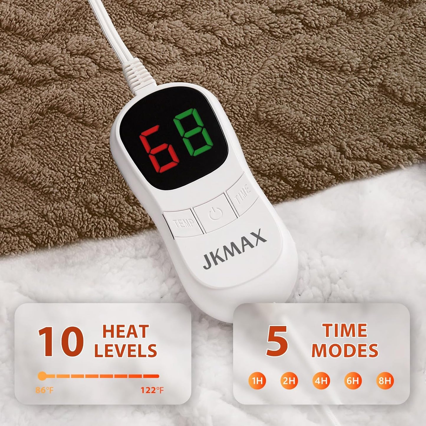 Heated Electric Blanket Queen Size-84"x90" Heating Blanket with 10 Heating Levels & 5 Time Settings Over-Heat Protection，Winter Warmer for Adults with ETL Certification（Beige）
