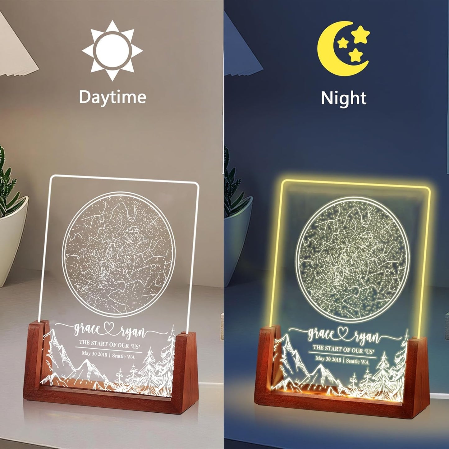 NAZENTI Personalized Star Map Frame with Light, The Night We Met Lamp, Custom Couple Gifts, Anniversary Present Gift for Couple, Valentine Day Gifts for Girlfriend Boyfriend, Meaningful Gift for Him