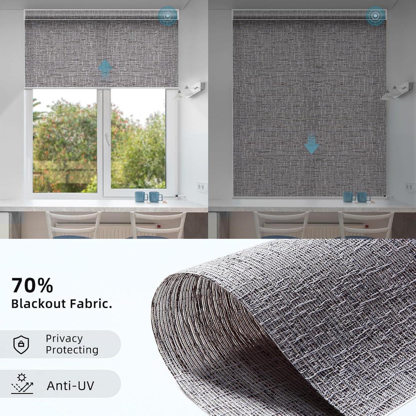 SmartWings Motorized Smart Blinds for Windows in Light Filtering, Electric Remote Roller Shades Compatible with Alexa/Google Home/Homekit, Custom Up to 110”W x 148”H, Safari Translucent Midnight