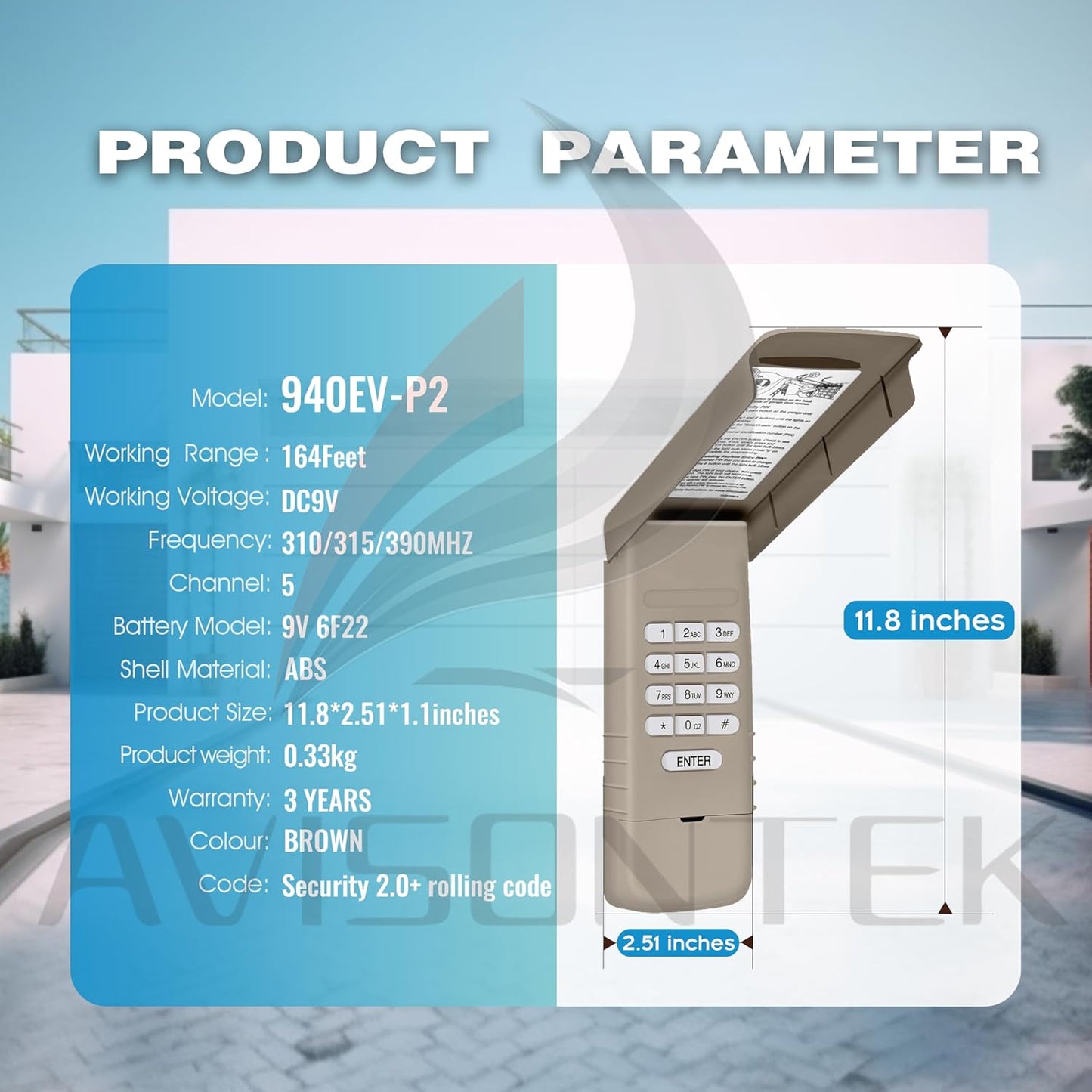 Chamberlain LiftMaster Craftsman Universal Wireless Garage Door Keypad 940EV-P2 940ESTD, Security+2.0 MyQ【3-Year-Warranty】