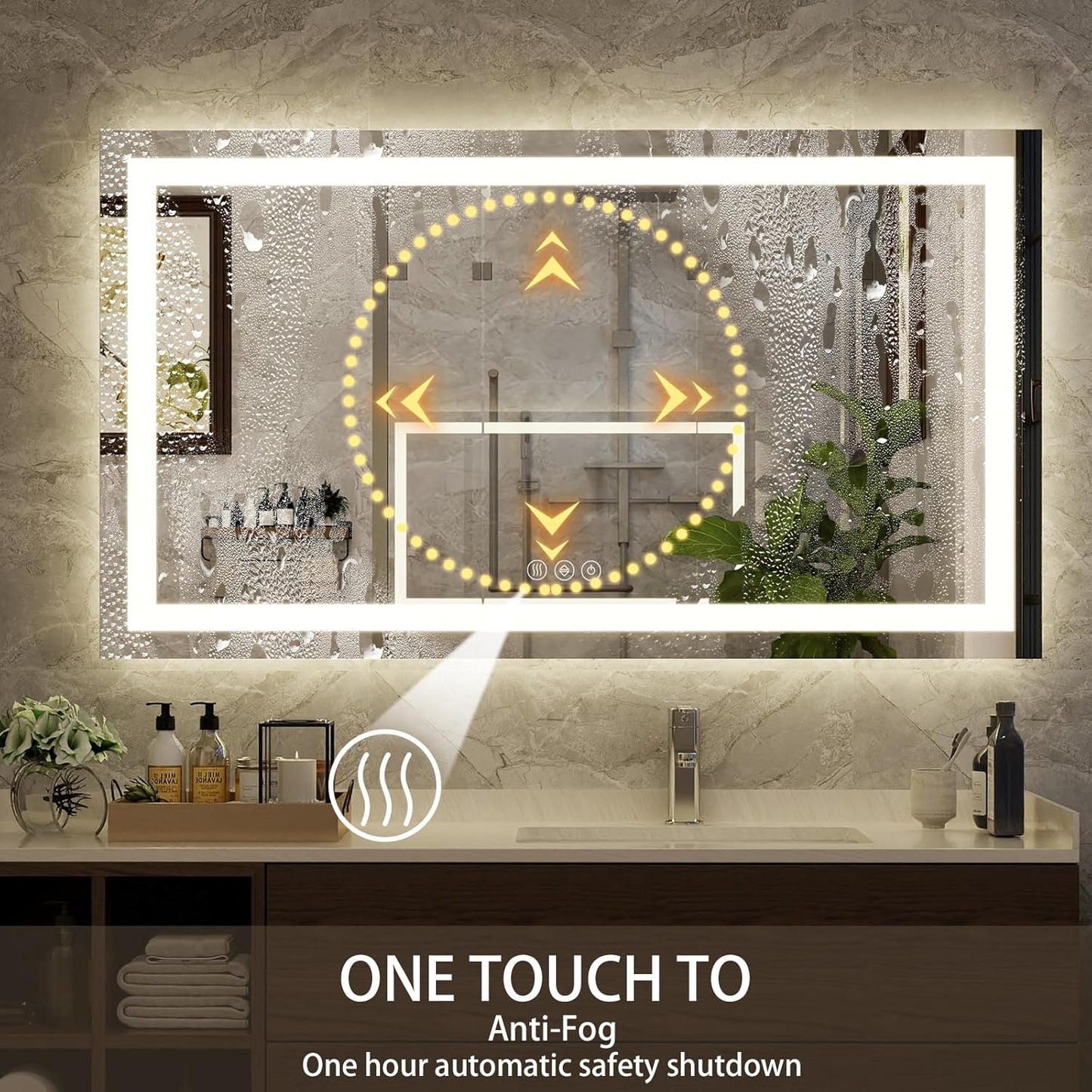 55'' x 30'' LED Bathroom Mirror with Lights, Wall Mirror with Front and Backlight, 3 Colors Vanity Mirror with Lights, Anti-Fog Wall Mirror for Bathroom