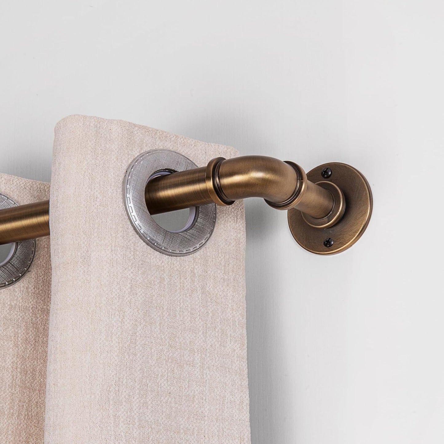 Industrial Curtain Rods 18 to 144 in,Blackout Curtain Rod,Adjustable Length,1 in Diameter Pipe,with Aluminium Finials (Antique Brass, 18” to 144”)