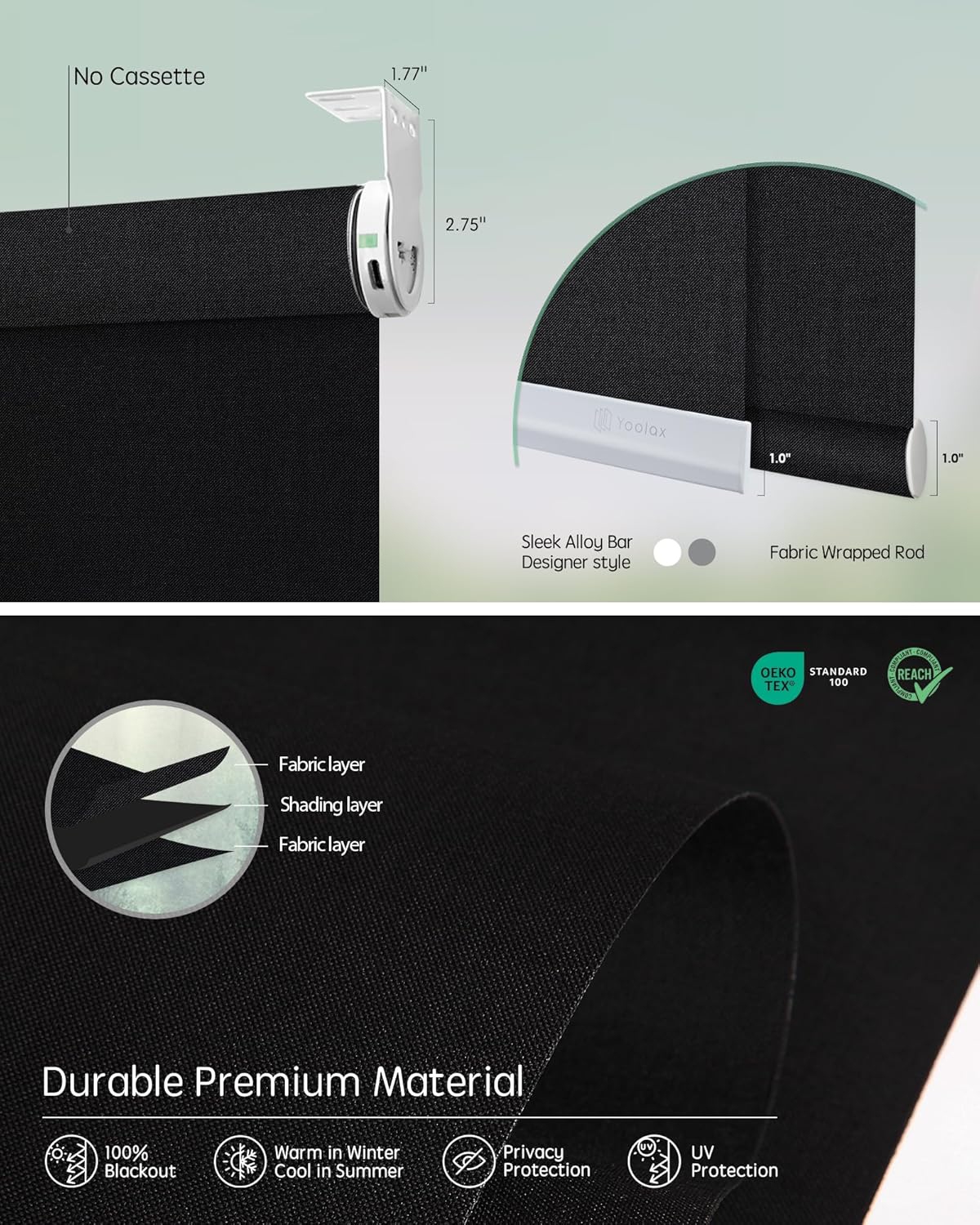 Yoolax Smart Coupled Roller Shades Compatible with Alexa Google, Motorized Blinds with Remote Blackout Coupled Roller Shades for X-Large Windows, Custom Size (XL Coupled-Black)