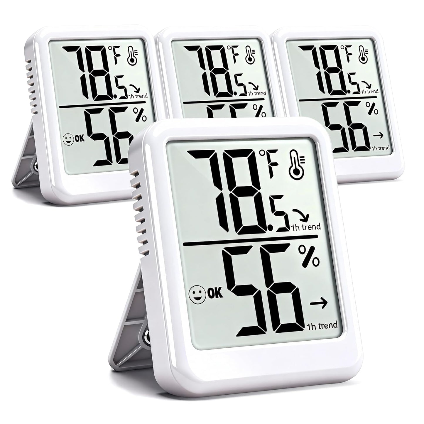 4-Pack Room Thermometer Indoor Hygrometer, Small Digital Temperature and Humidity Monitor Sensor, Temperature Humidity Gauge Meter for Home Baby Room, Plants, Pets - AAA Battery Included