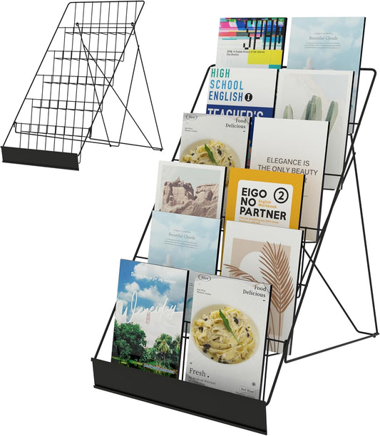 6 Tier Countertop Wire Magazine Racks,18" Wide Metal Comic Book Display Rack with Sign Channel,Foldable Retail Vendor Booth Display Stand for Greeting Card,Brochure,Art Print,CD,Craft