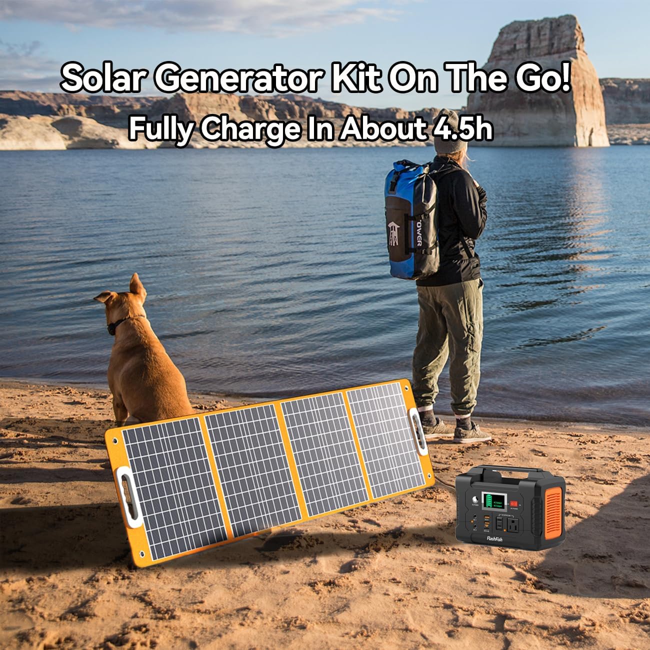 Solar Generator With Solar Panel Included, FF Flashfish 200W Portable Power Station+100W Solar Panel(DC/USB-A/USB-C Output), Backup Power Battery And Solar Panel Kit For Camping Home Power Outage