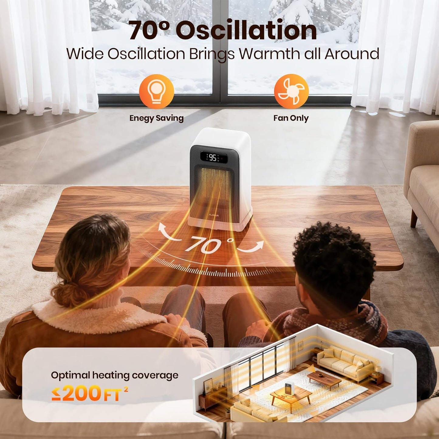 Space Heaters for Indoor Use, 1500W Small Desk Heater with Remote, Thermostat, 4 Modes, 12H Timer, LED Display, Safety Protection, 70° Oscillating Heater for Office Bedroom Home (White, 1Pack)