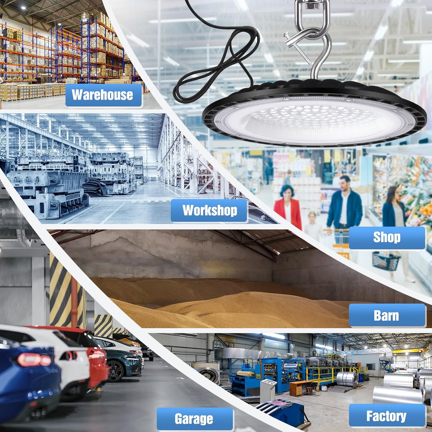 150W UFO Led High Bay Light Fixture,5000K Daylight Commercial Shop Bay Lighting,120VAC,[650W MH/HPS Equiv.] 21000LM,US Plug Area Lighting for Garage/Warehouse/Barn/Gym/Factory/Workshop