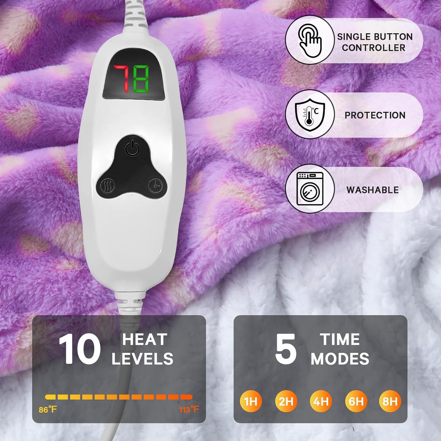 Leopard Print Heated Electric Blanket Twin,62X84 Purple Heating Blanket with 10 Heats Levels & 8 Hours Auto Off,Cute Cheetah Decor Sherpa Blankets Warmer Gifts for Women Couch Office,Washable