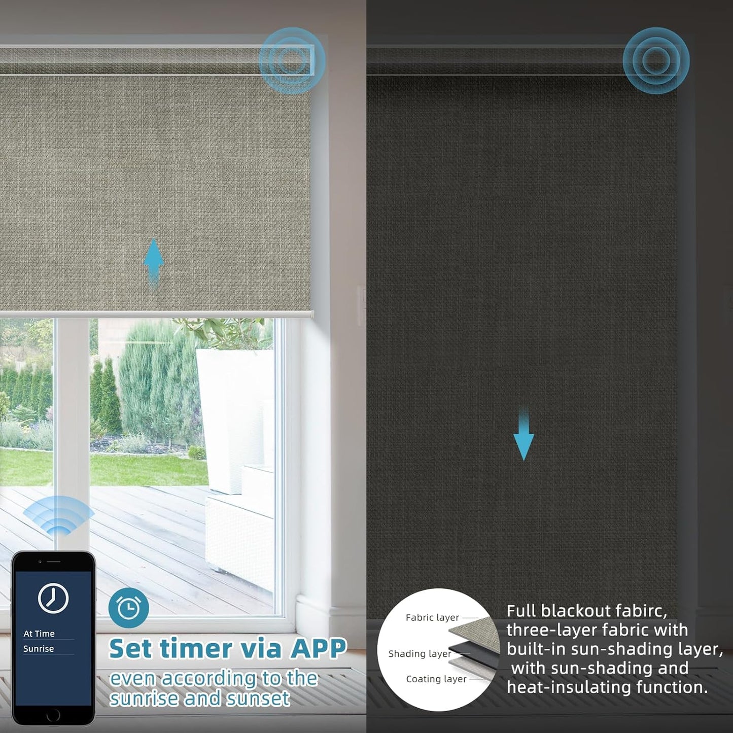 SmartWings Motorized Smart Blinds with Remote, Custom Automatic 100% Blackout Roller Shade Compatible with Alexa/Homekit/Google, Electric Smart Blinds for Indoor Windows, Vigor Sage