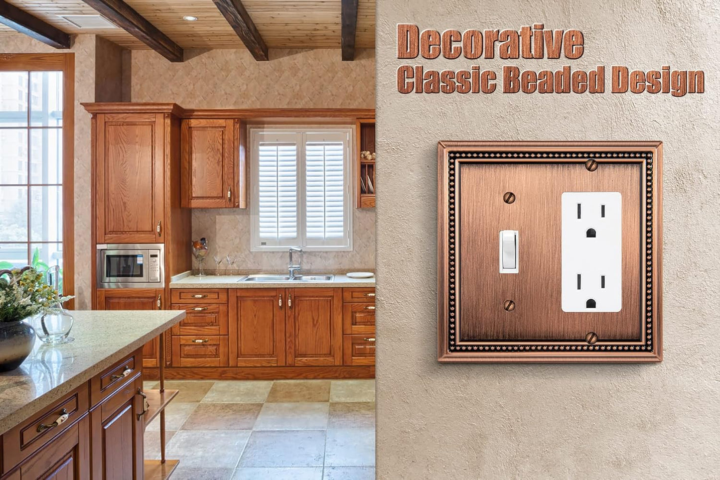 Henne Bery Sunken Pearls Heavy Duty Decorative Wall Plate Switch Plate Outlet Cover (Toggle/Decorator, Antique Copper)