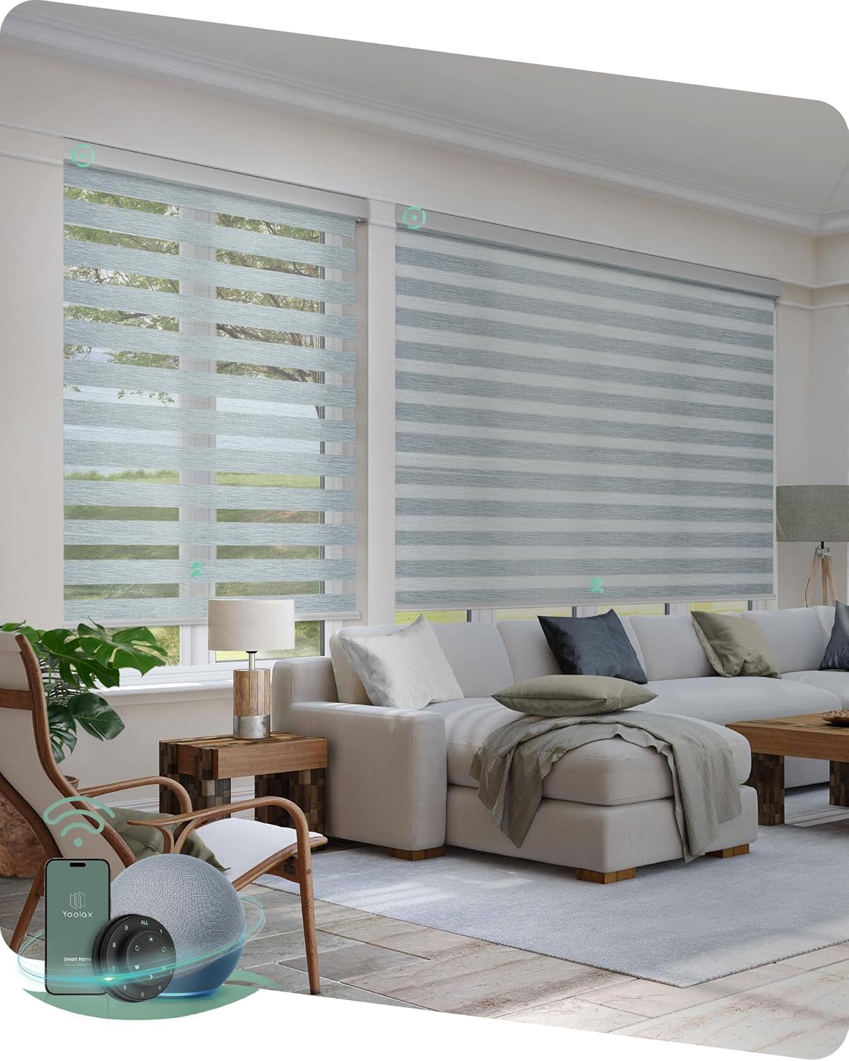 Yoolax Motorized Blinds with Remote, Electric Zebra Blinds for Indoor Windows, Room Darkening Smart Shades with Voice Control, Compatible with Alexa Google Home, APP Control, 44" W x 72" H, Grey
