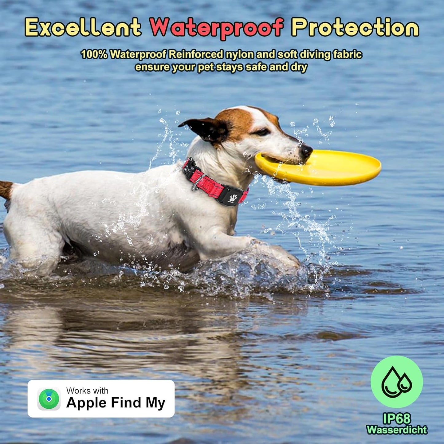 GPS Dog Collar Tracker 2-in-1,Reflective Waterproof Pet Collar,iOS-Only,No Monthly Fees,Unlimited Range,Ideal for Dog Tracking pet Tracker,for Small Medium Large Dogs(M (15"-20.5"), Red)