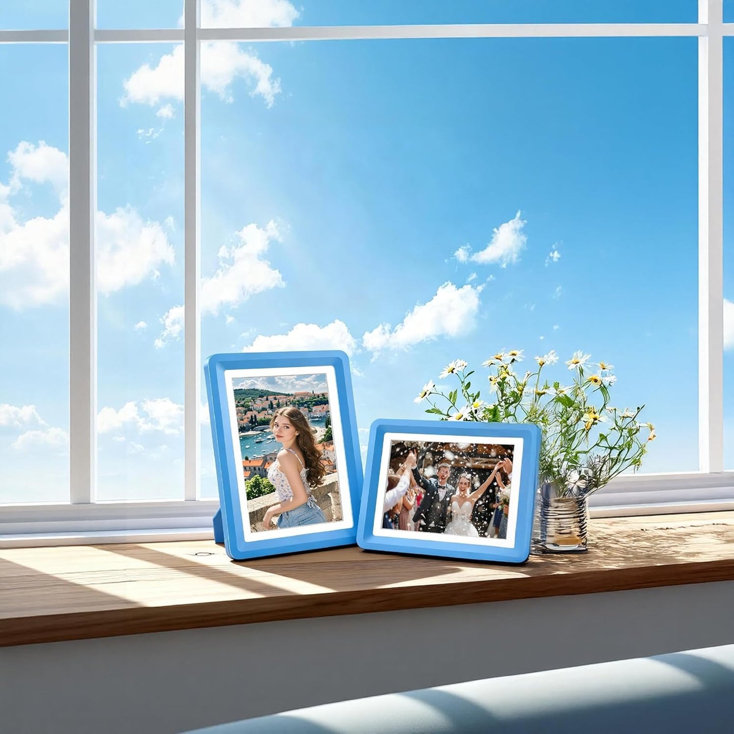 Blue 5x7 Picture Frame with Acrylic Front 2 Pack, ABS Frame for 5x7 or 4x7 Photos, Shatterproof UV-Resistant Tabletop Photo Frame, Vertical/Horizontal Display for Home Décor