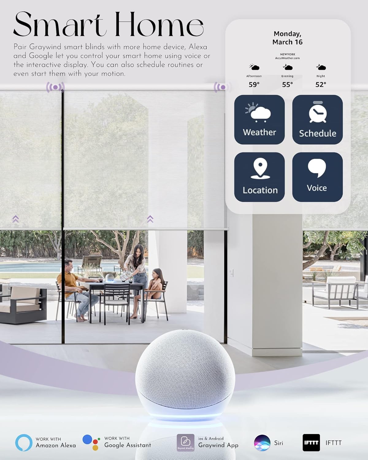 Graywind Motorized Semi Roller Shades Compatible with Alexa Google Hardwired WiFi Smart Light Filtering Remote Control Automated Blinds Electric Window Shade, Custom Size (Sheer Linen Beige)