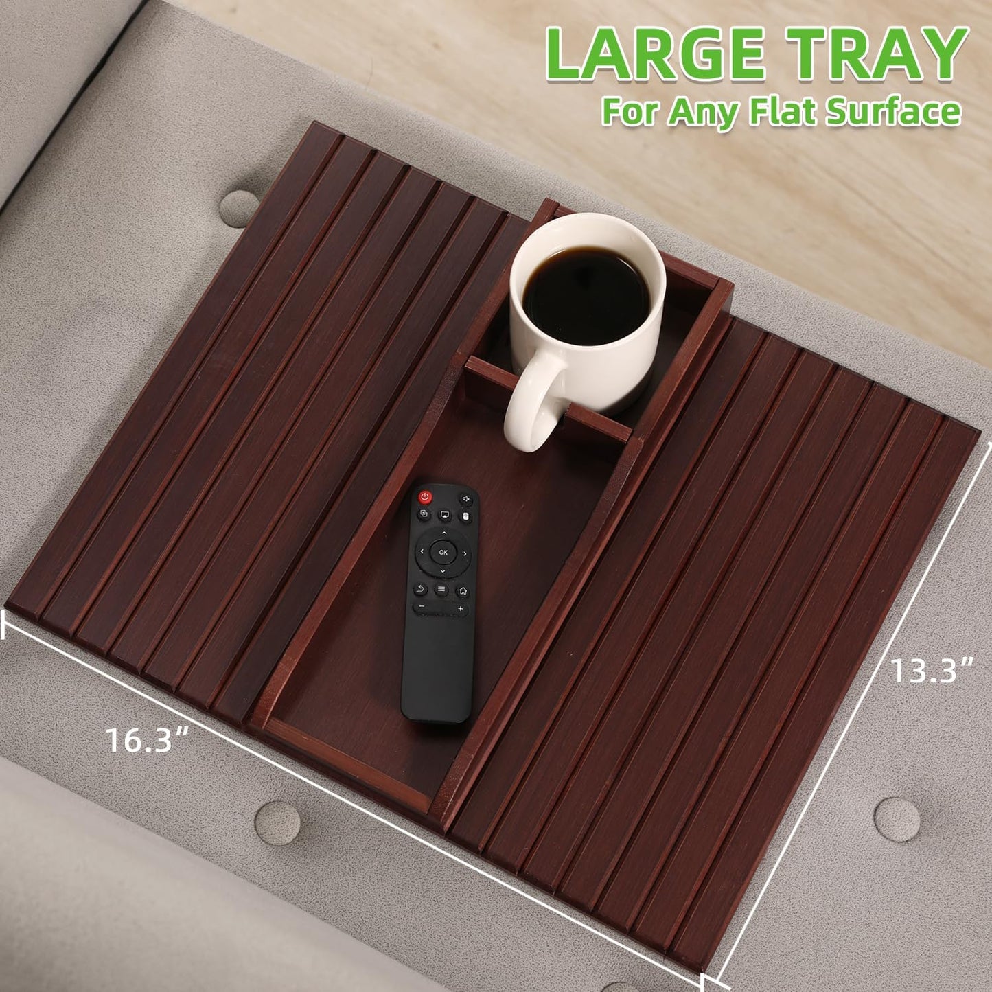 GEHE Couch Cup Holder, Anti Falling Sofa Arm Tray, Natural Bamboo Sofa Cup Holder More Safe for You Family, Portable Couch Arm Tray Armrest Table for Remote, Snacks, Phone, Drinks