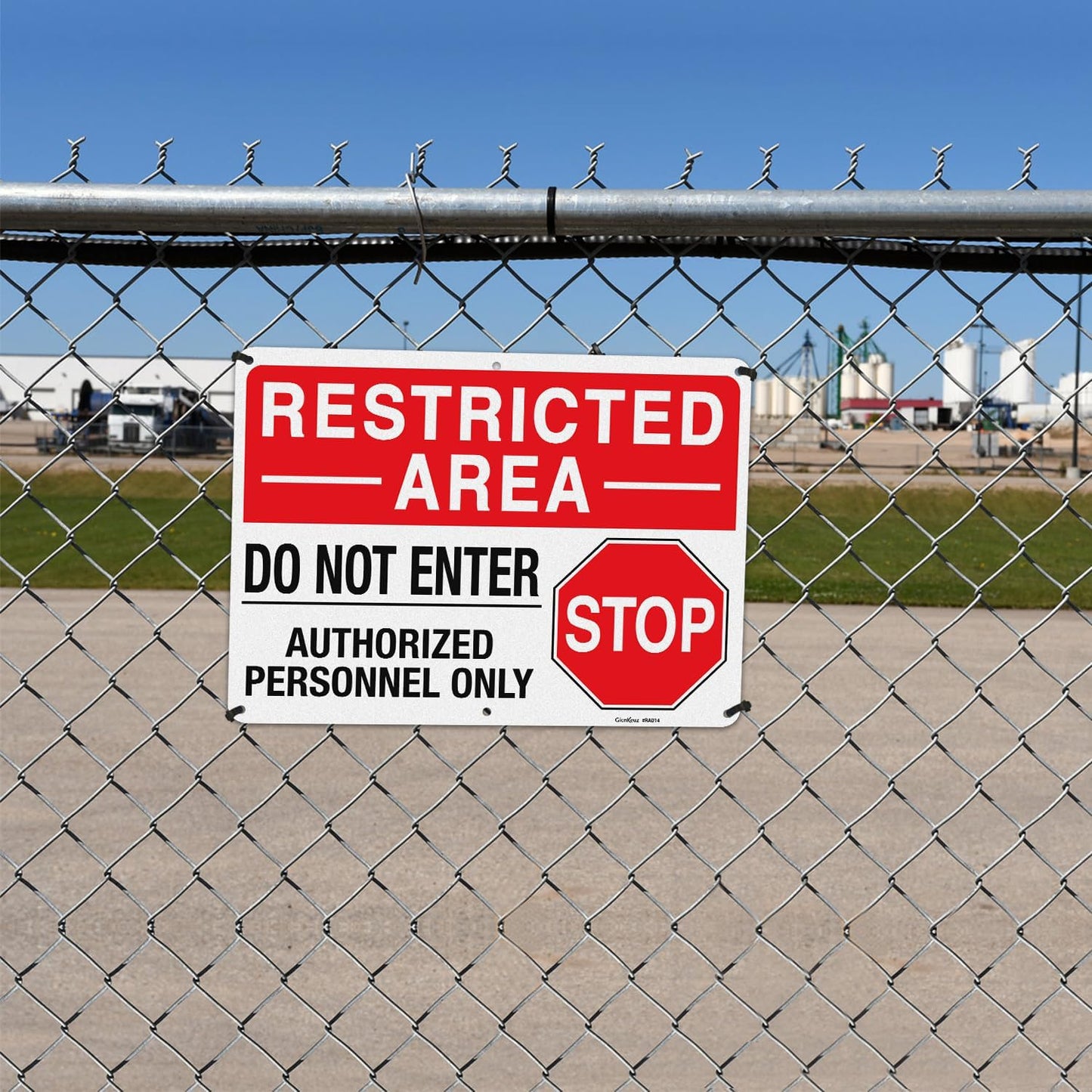 GicnKeuz Large "Restricted Area - Do Not Enter, Authorized Personnel Only" Metal Signs, 14 x 10 Inches Reflective Aluminum Signs, Fade Resistant/Waterproof, Easy to Install, Outdoor Use (4-Pack)