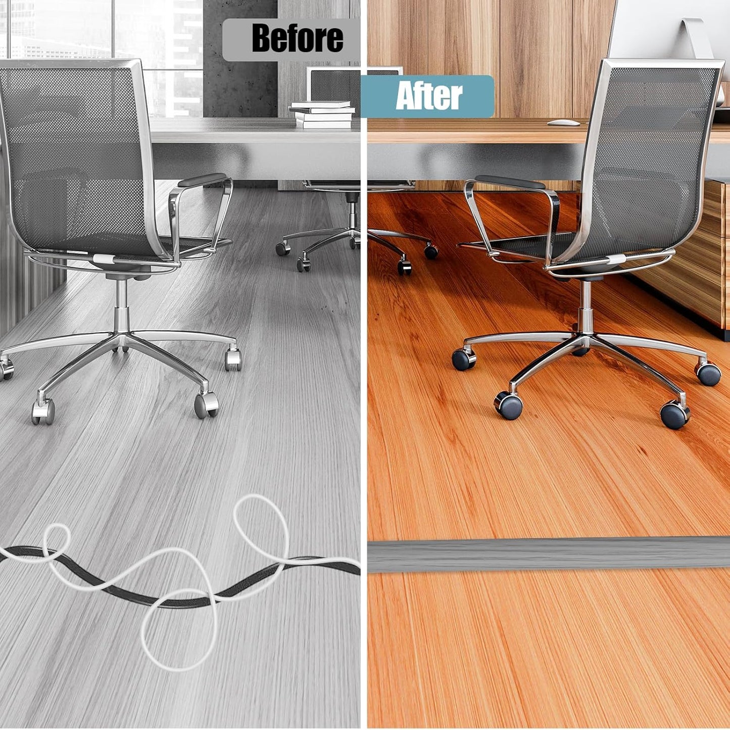 Floor Cord Cover Self Adhesive Cord Hider,10FT Cable Management, Extension Strip Protector for Wires, Prevent Cable Trips for Offices, Gyms, Exhibitions Cavity:0.3"(W) x 0.28"(H) Gray Wood