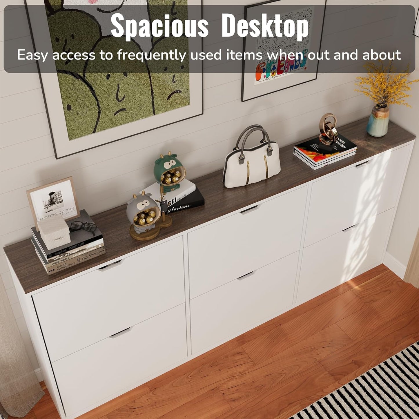 70.9" W Large Shoe Storage Cabinet with 6 Flip Drawers, White Shoe Organizer Cabinet for Up to 36 Pairs, Narrow Shoe Cabinet for Entryway, Hallway, Living Room