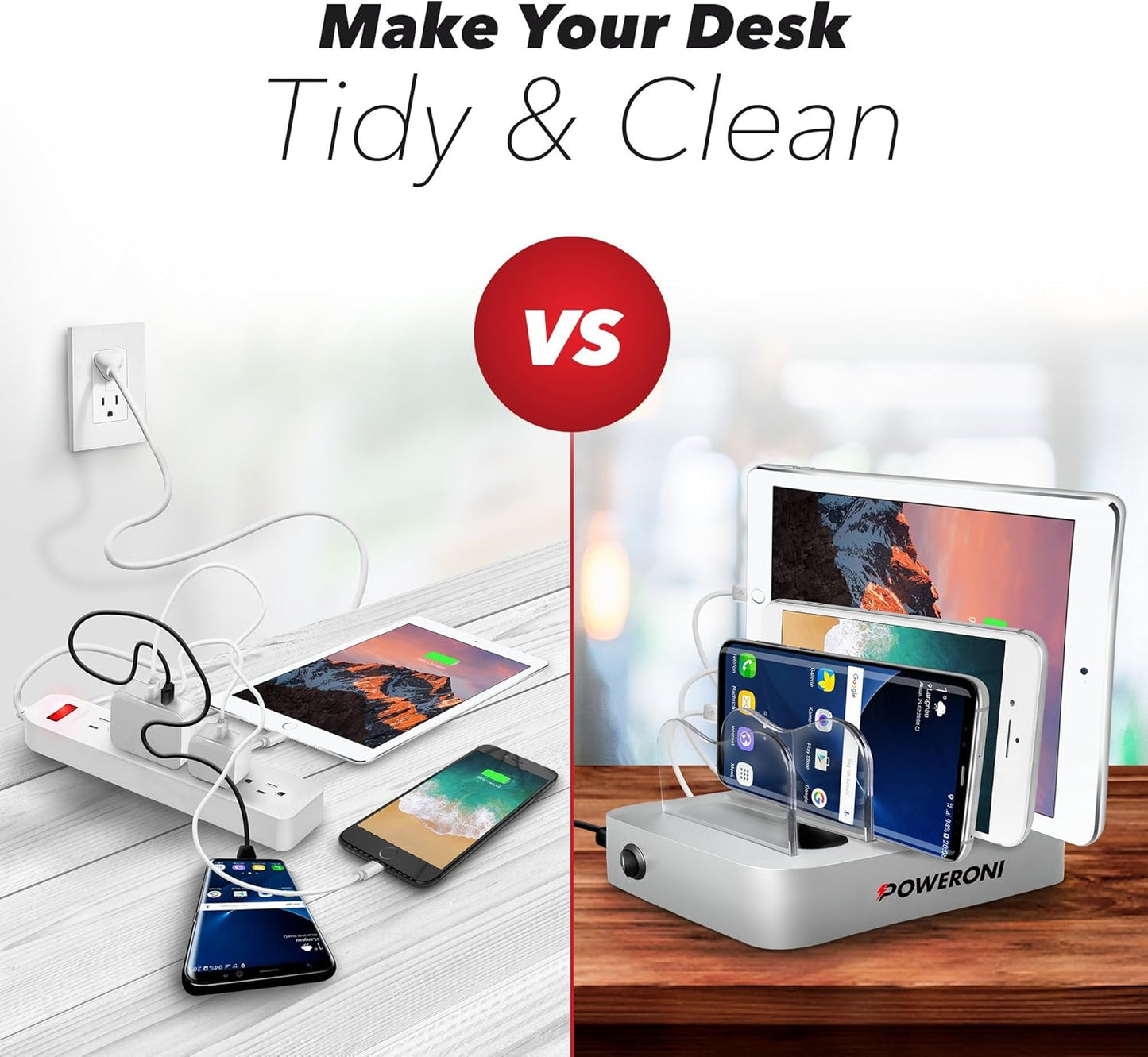 4 Port Charger Station - Fast Charging Dock for Multiple Devices Apple - Multi Device USB Charging Station - Compatible with Apple iPad, iPhone, Android, and Tablet - Charging Rack