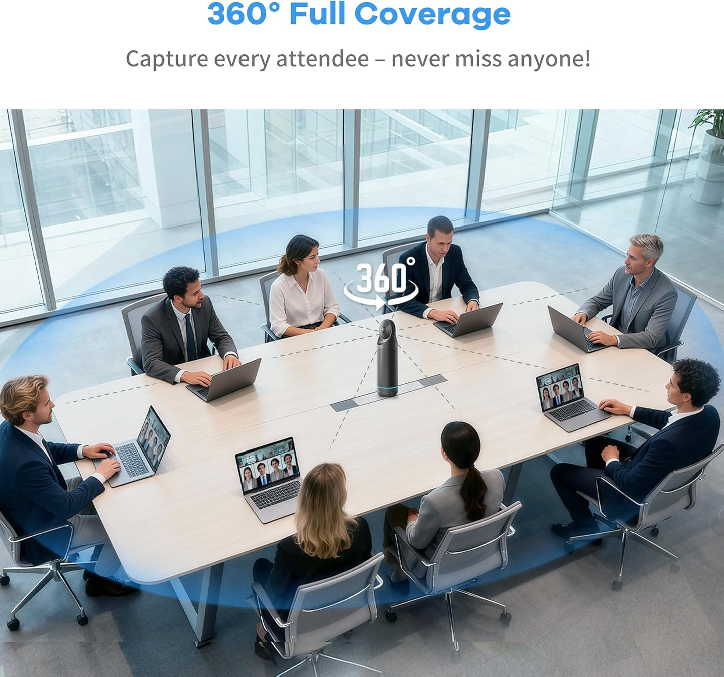 KanDao Meeting Pro 360° Video Conference Room Camera - AI Tracking, Meeting Recording & USB Plug-Play, Portable 8 Mics Array Meeting Camera, Compatible with Zoom/Teams/Google Meet, 5 Smart Modes