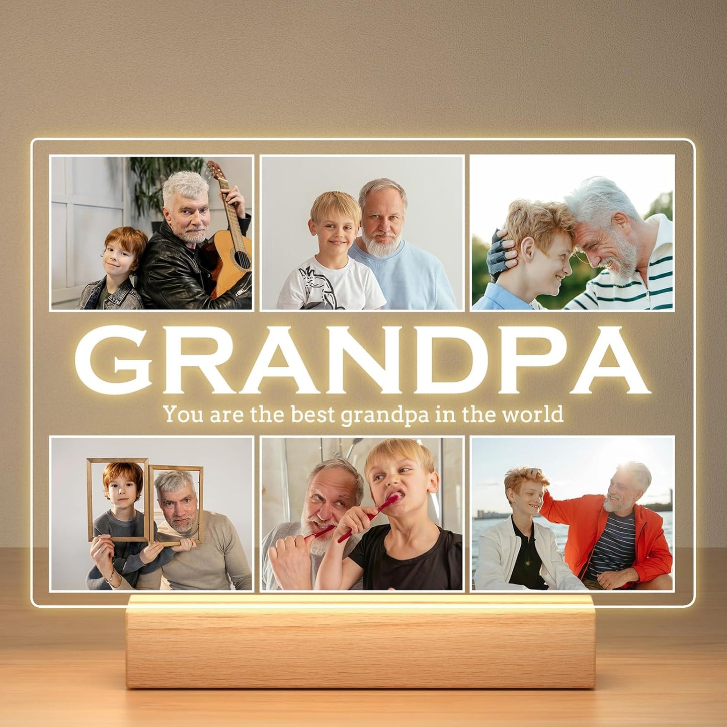 Personalized Gifts for Grandpa from Daughter Son, Custom Picture Frames with Photos, Customized Photo Frame with Night Light, Personalized Birthday Gifts for Grandpa Baby Kids Family