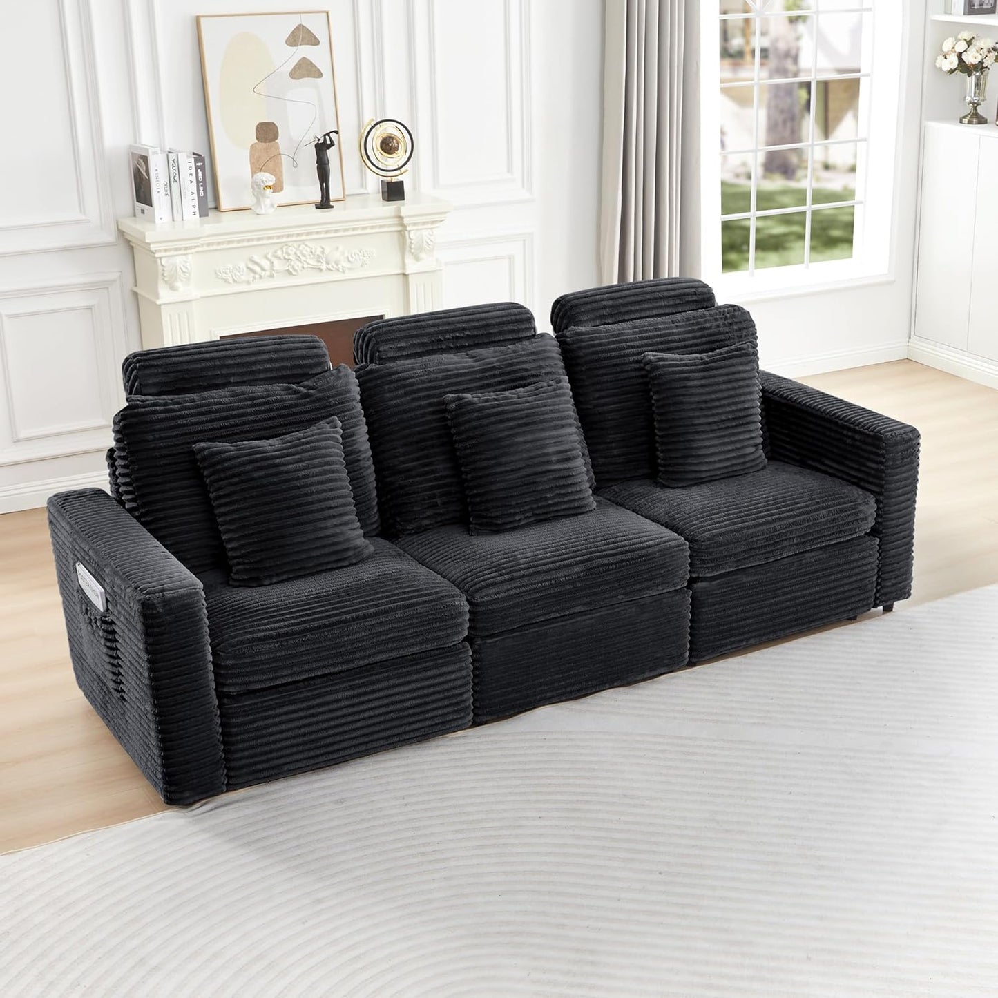 LEVNARY Modular Armless Chair Set of 2, Faux Rabbit Fur Upholstered Single Seat for Sectional Sofa Expansion (Black)