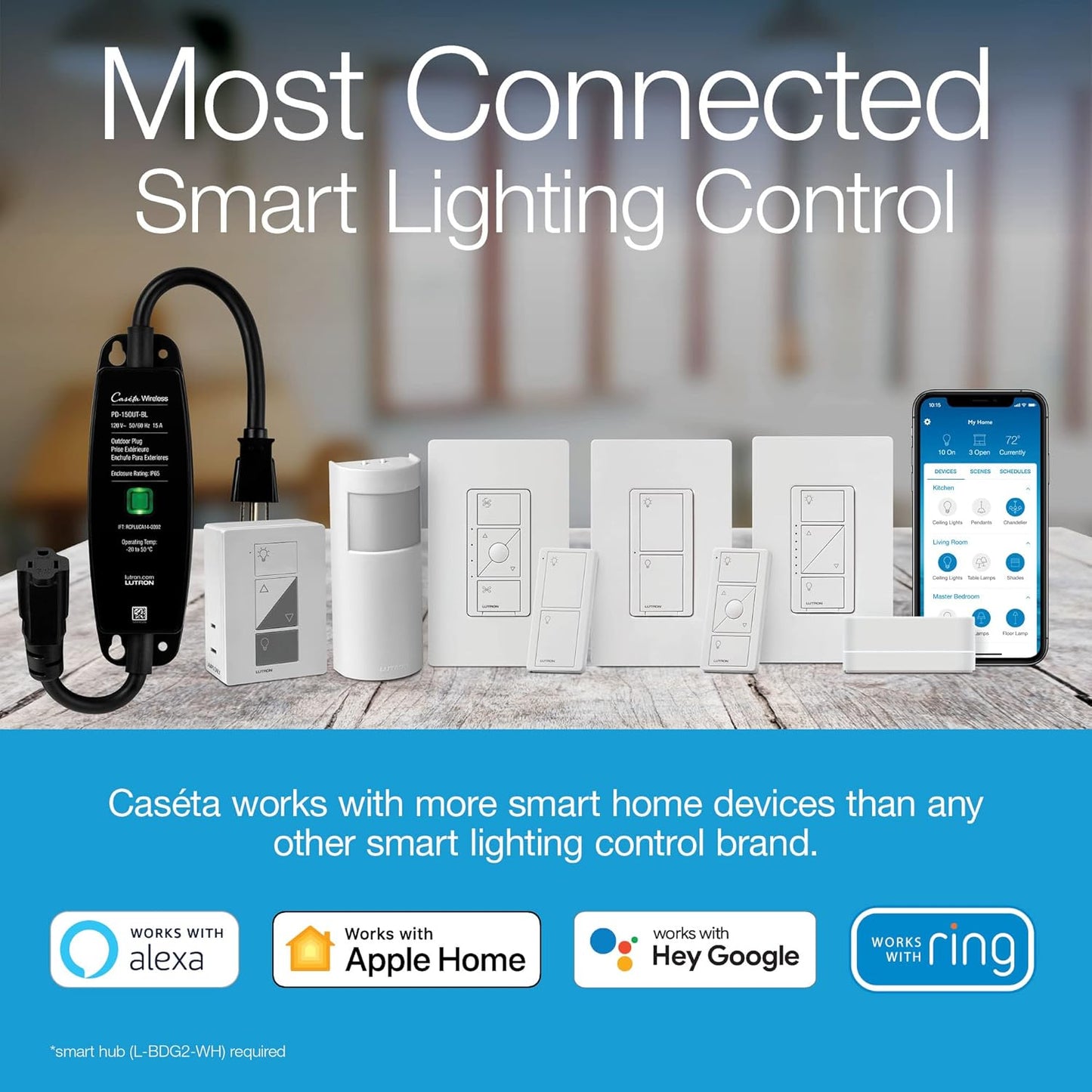 Lutron Caseta Original Smart Switch (Lutron Smart Hub Required), for LED Lights and Fans, 6 Amp, Single-Pole/3-Way, Neutral Required, PD-6ANS-WH-2, White, 2 Pack
