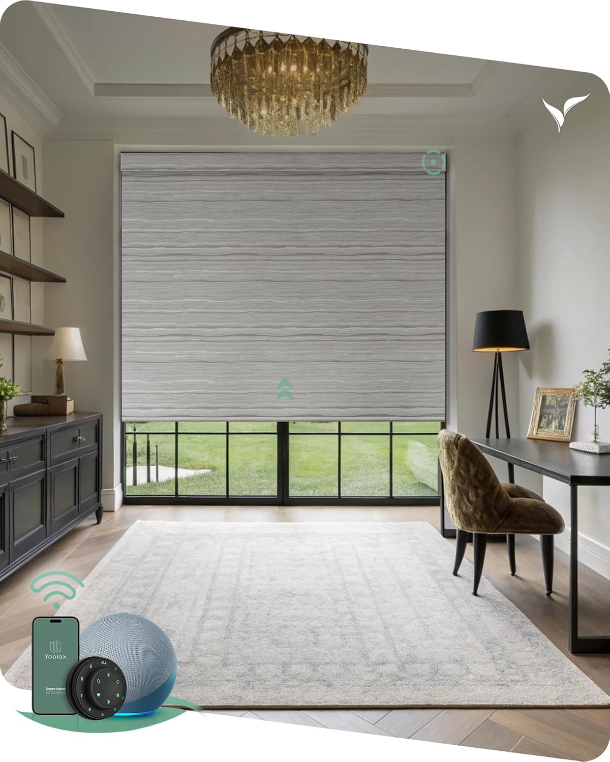 Yoolax Motorized Blinds with Remote, Smart Blinds for Windows Blackout Automatic Shades Compatible with Alexa Remote Control Roller Window Shades with Valance, Custom Size (V-Jungle Grey Feather)