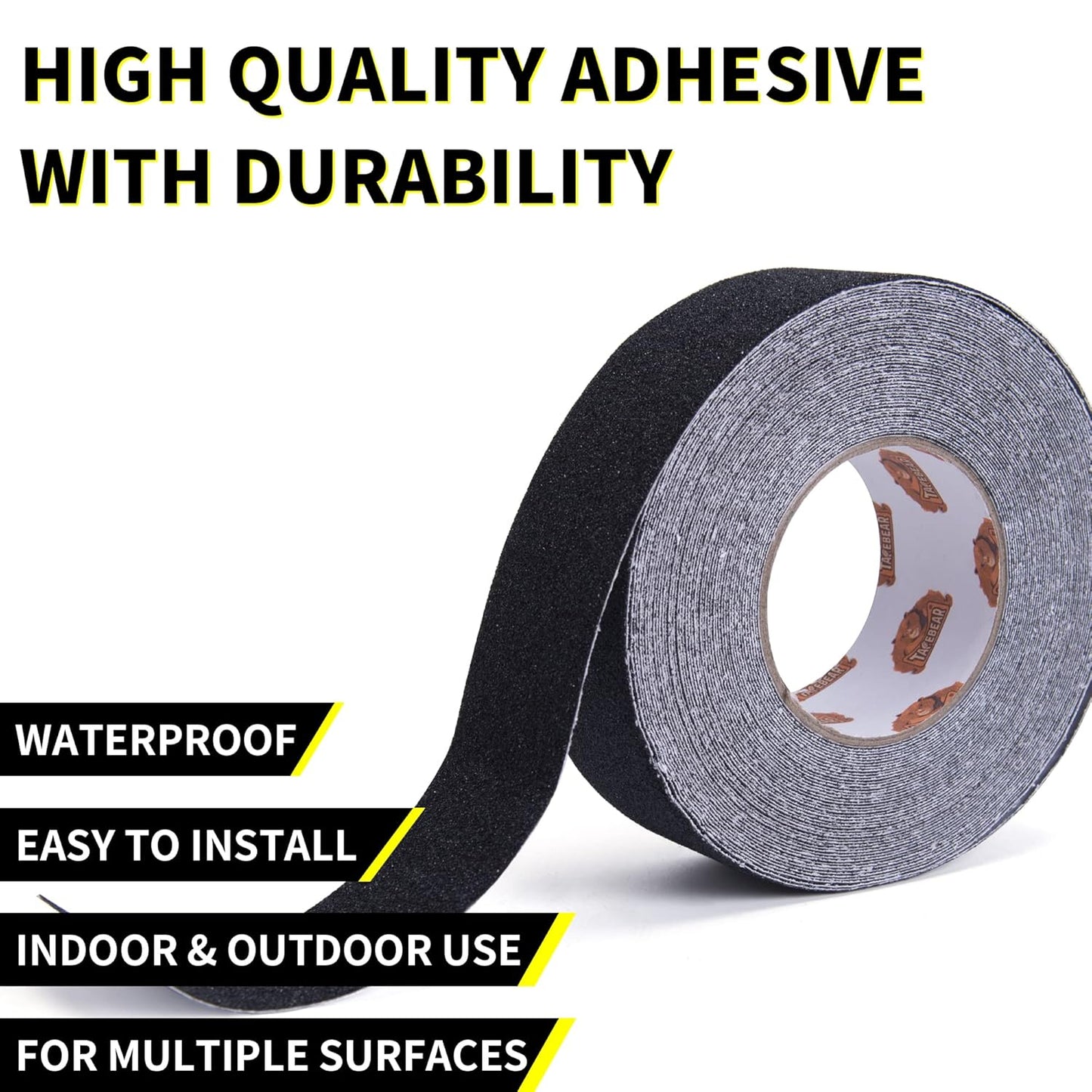 TAPEBEAR Grip Tape Anti Slip Traction Tape 4 Inch x 60Ft, Non Slip Tape Waterproof Heavy Duty Safety Tape for Indoor Outdoor Steps Stairs Treads, Strong Grip