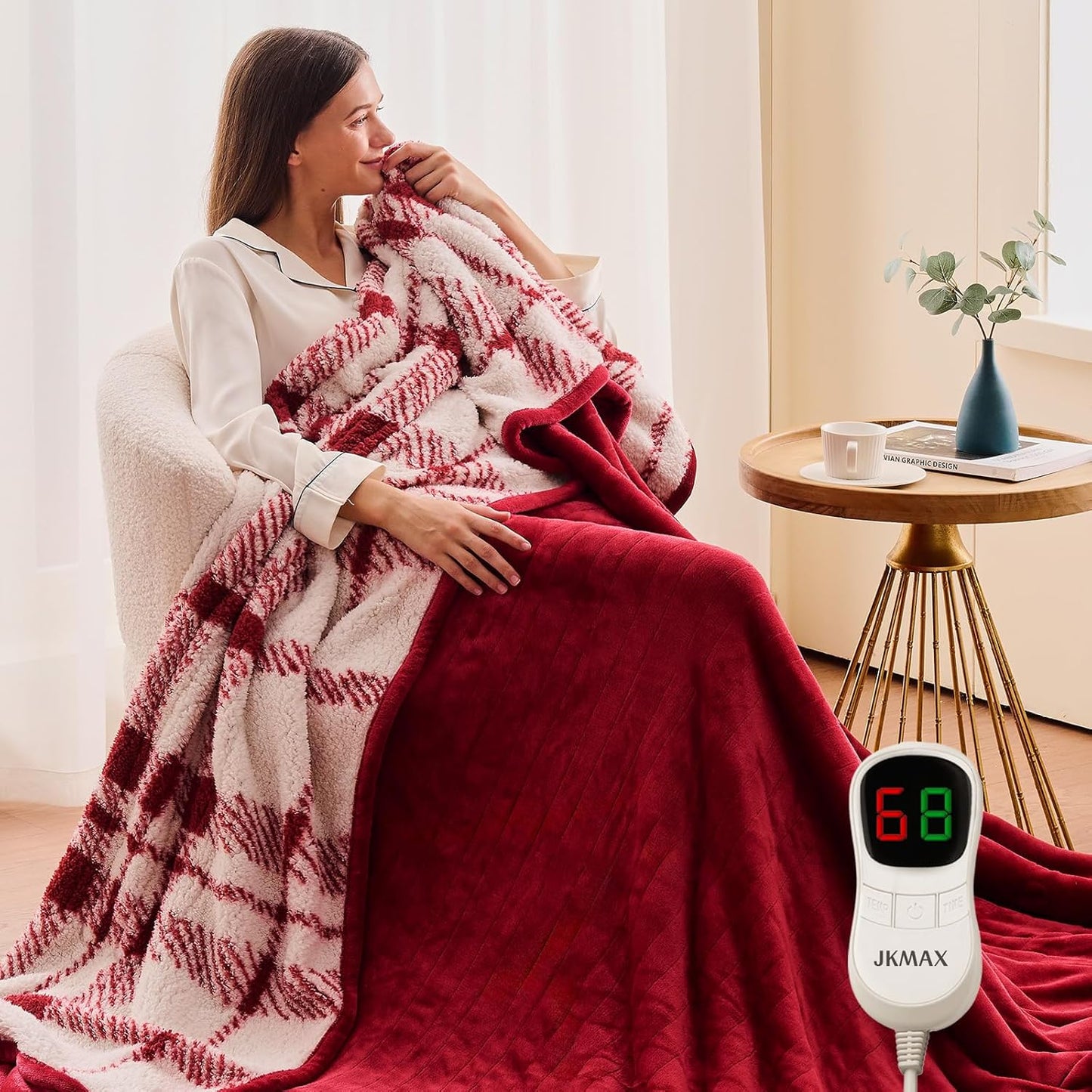 Heated Electric Blanket King Size - 100"x90" Flannel Heating Blanket with 10 Heating Levels & 5 Time Settings Over-Heat Protection, Winter Warmer for Adults with ETL Certification（Red）
