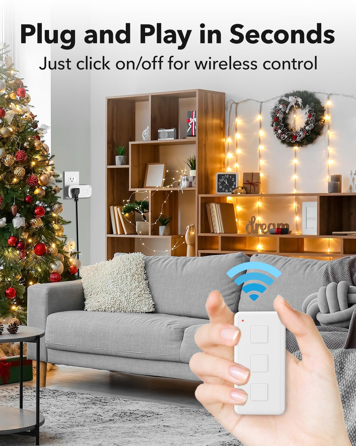 Remote Control Outlet Plug Switch, BN-LINK Wireless Light Remote Switch - Magnetic Removable, No Wiring Needed for Lamps, Lights, Fan, 100ft RF Range, 100ft RF Range, Pre-Programmed