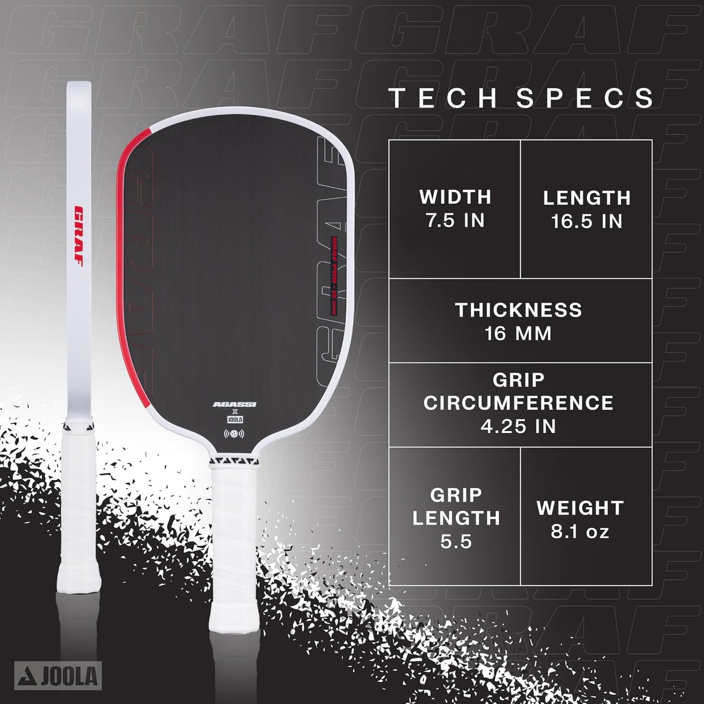 JOOLA GRAF Pro IV 16mm Pickleball Paddle w/Extended Sweet Spot - Carbon Fiber Surface Increases Spin & Control - SK Film for Power & Larger Sweet spot - UPA-A Certified - USAP Approved - NFC Chip