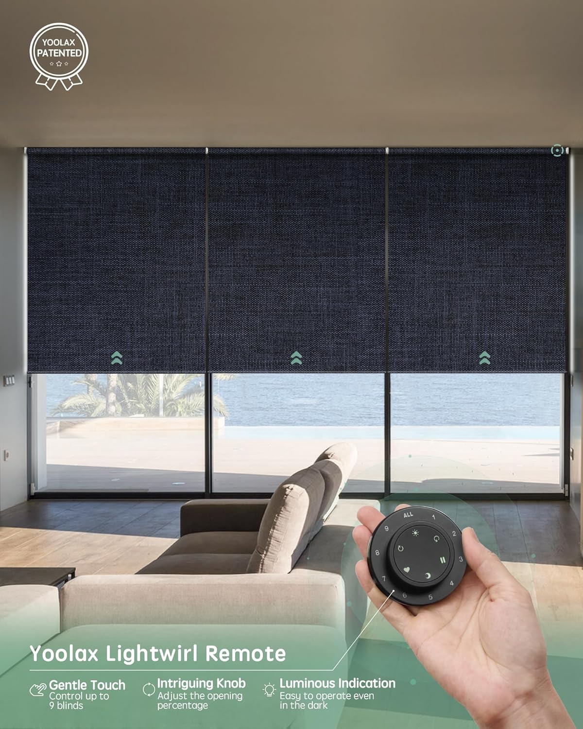 Yoolax Smart Coupled Roller Shades Compatible with Alexa Google, Motorized Blinds with Remote Blackout Coupled Roller Shades for X-Large Windows, Custom Size (XL Coupled-Navy Blue)
