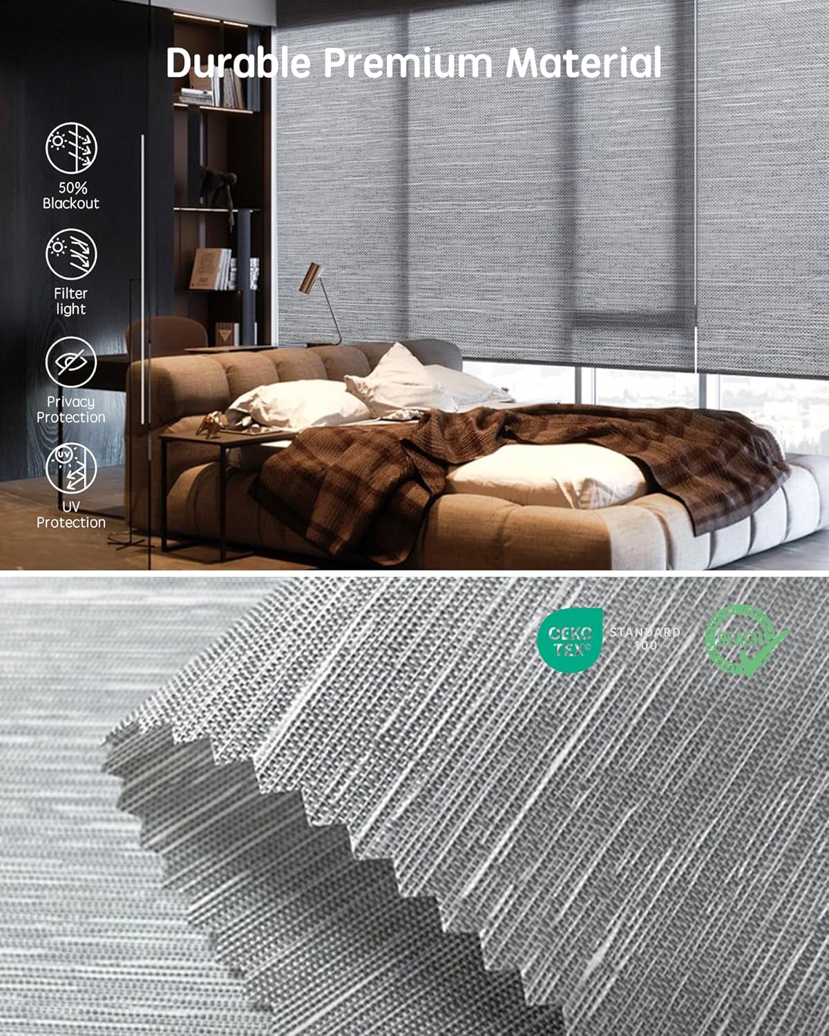 Yoolax Motorized Blinds with Remote, Smart Blinds for Windows Motorized Roller Shades, Automatic Window Shades Compatible with Alexa Custom Size (Light Filtering-Foggy Gray)