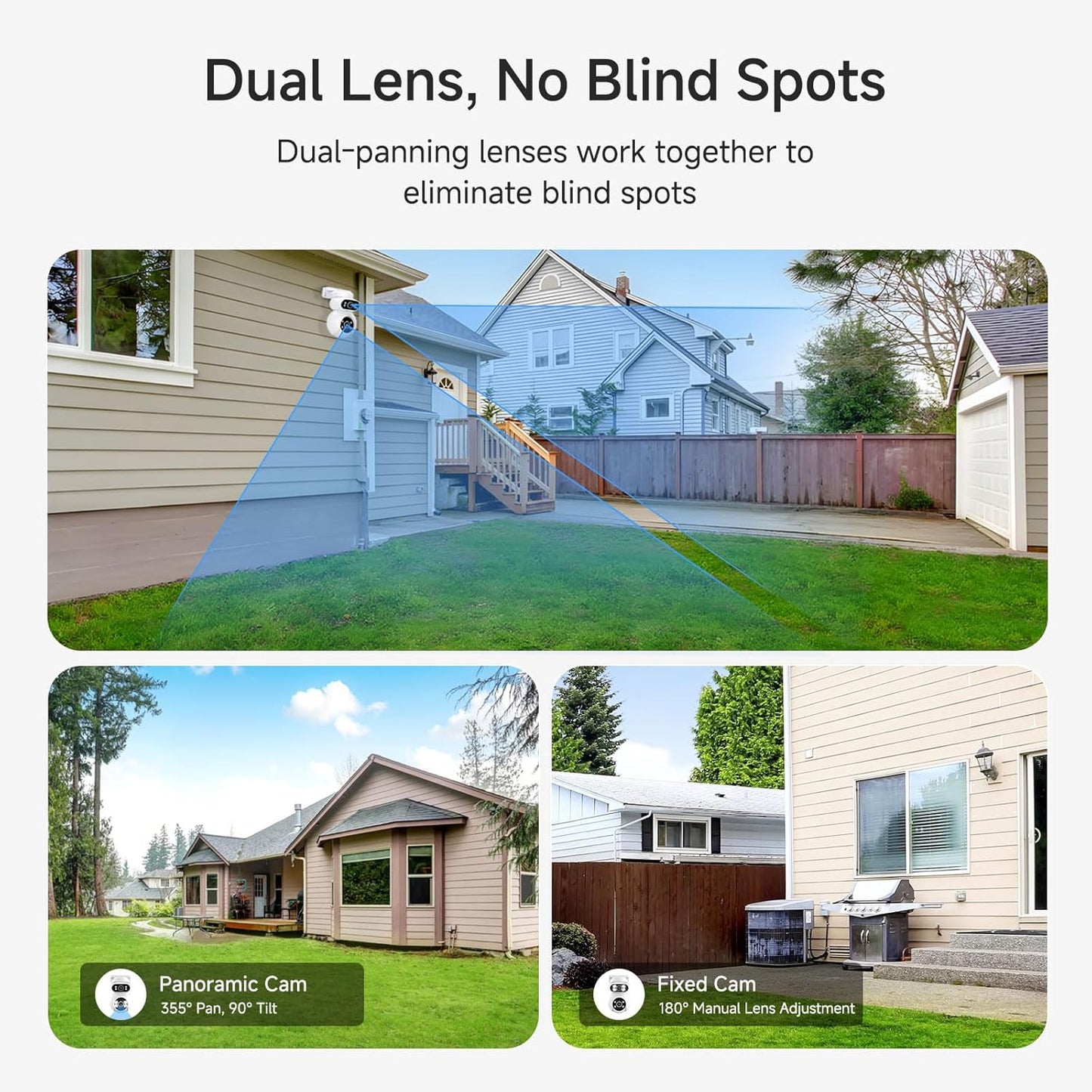Noorio Dual Lens 2K Security Camera Outdoor, Outside Cameras for Home Security Plug-in, Auto Tracking 360° PTZ, Color Night Vision, 24/7 Recording, 2.4G WiFi Only