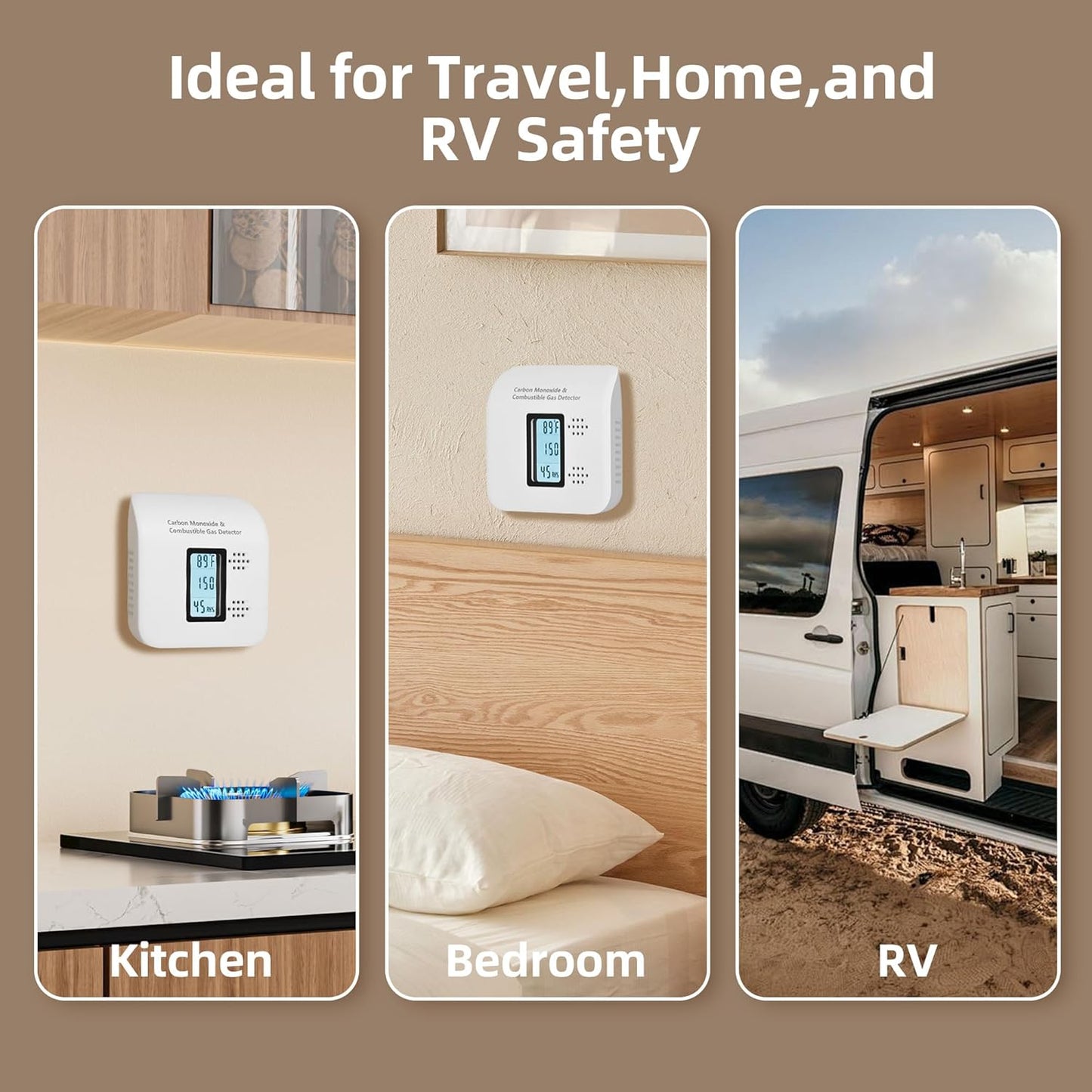 Carbon Monoxide Detectors Plug in, 4-in-1 CO & Natural Gas Detector with Fast Response Sensor, Ultra-Thin Foldable Plug, Temperature & Humidity Display for Home, Apartment & RV Safety
