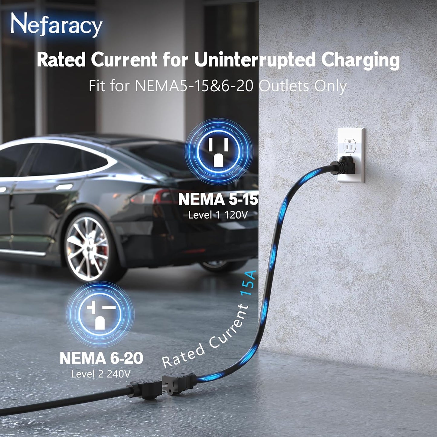Level 1/2 EV Charger for with Tesla 16A Amp 110V-240V Portable Mobile EV Charger with 20FT Cable, NEMA 6-20 & NEMA 5-15 Plug, Home Electric Vehicle Charging Station for with Tesla Models Y/X/3/S
