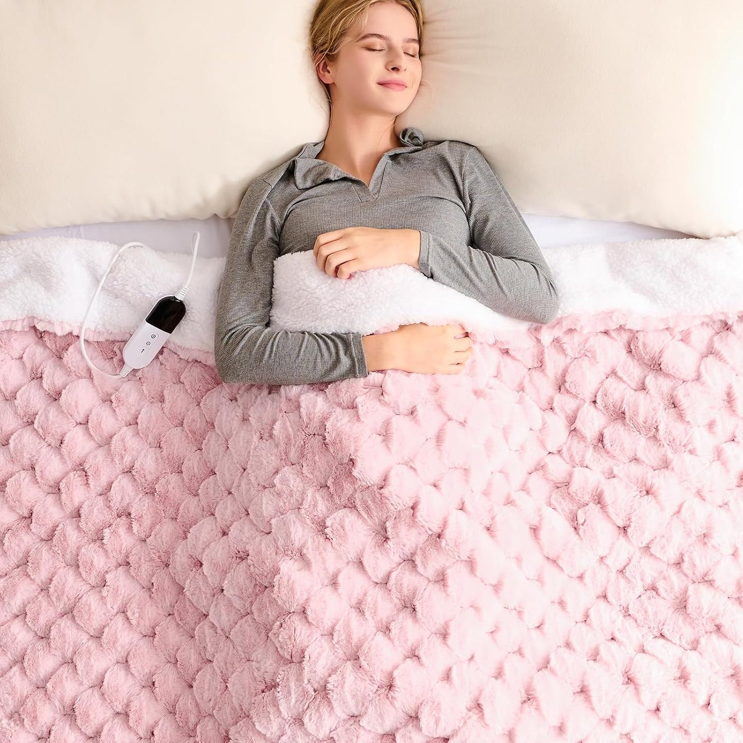 Homemate Heated Blanket Electric Throw - 50"x60" Heating Blanket Throw 1/2/4/6/8 Hours Auto-Off 10 Heat Levels Over-Heat Protection Luxury 800 GSM Faux Fur 200 GSM Sherpa ETL Certification