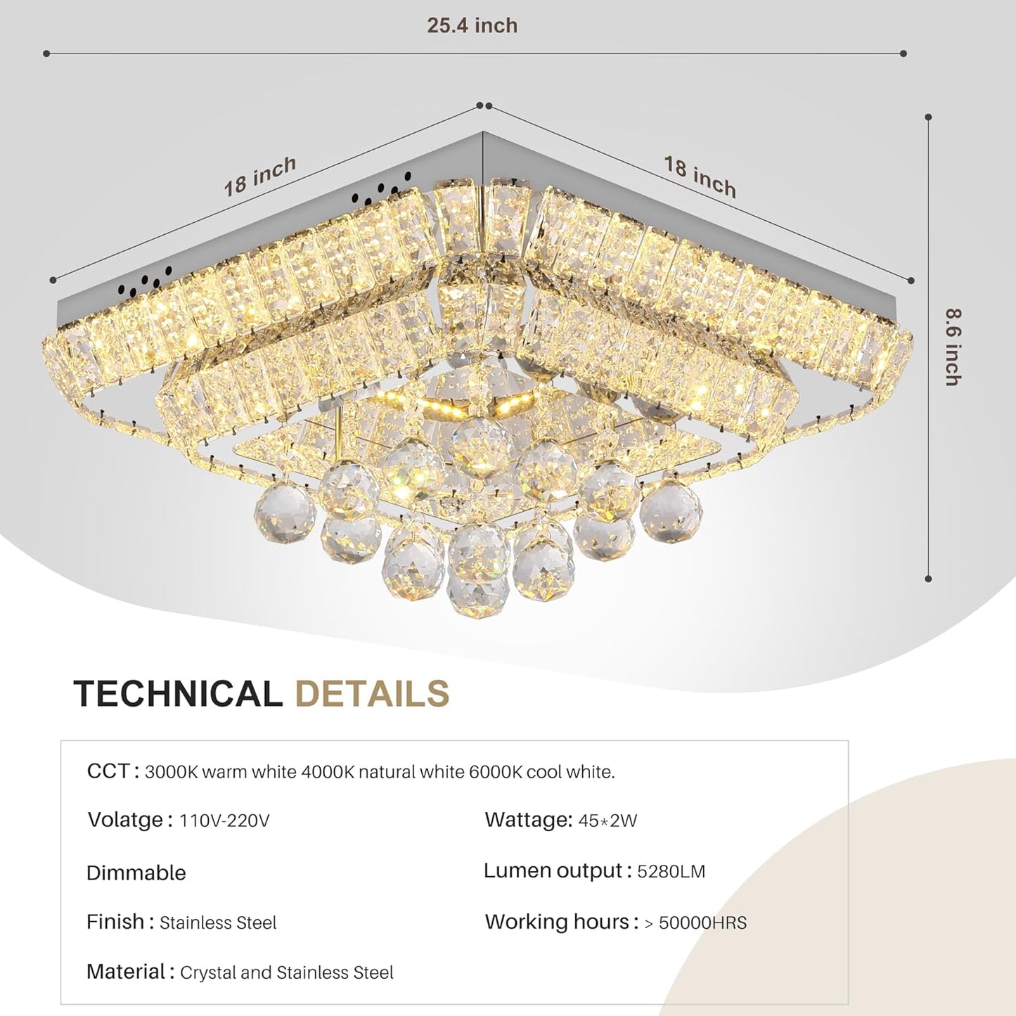 COCOSTAR 18 inch Crystal Flush Mount Chandelier Remote/APP, Modern Raindrop LED Ceiling Light, 3CCT Dimmable & Brightness Adjustable,Elegant Chandeliers for Bedroom Hallway Dinning Room Living Room