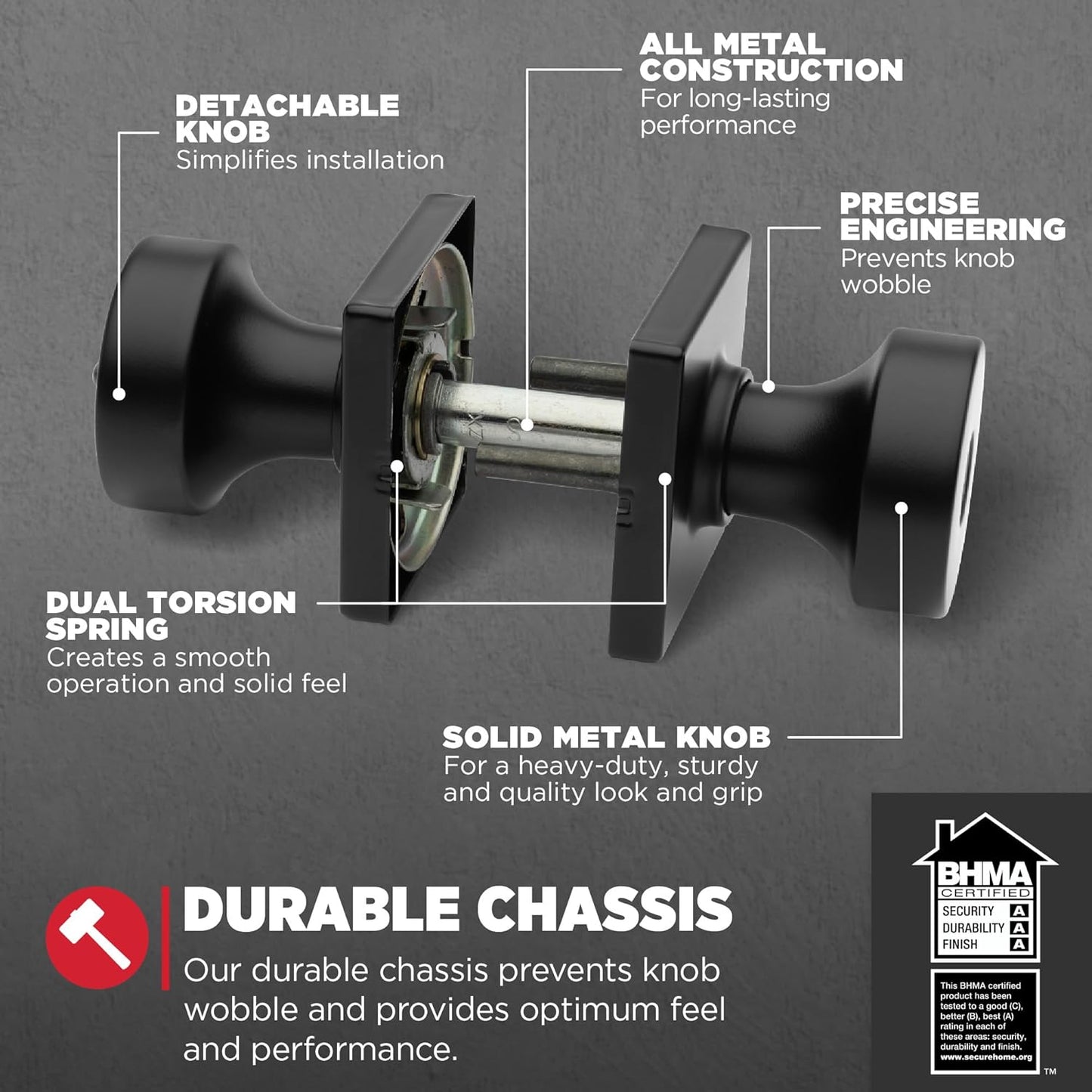 Kwikset Pismo Entry Door Knob with Lock and Key, Secure Keyed Handle Exterior, Front Entrance and Bedroom, Matte Black, Pick Resistant SmartKey Rekey Security and Microban
