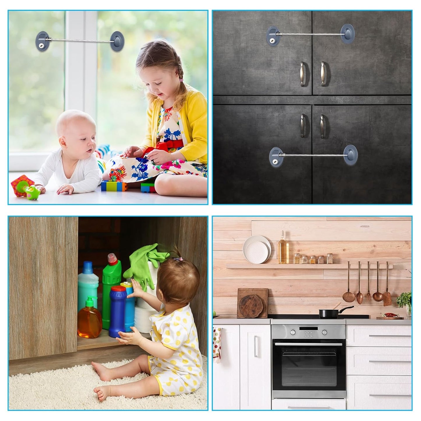 Hotop 4 Pack Cabinet Locks with Keys Mini Fridge Refrigerator Locks for Kids Toddlers Self Adhesive Child and Baby Proofing Safety for Deep Freezer Drawers Doors Latch(Gray)